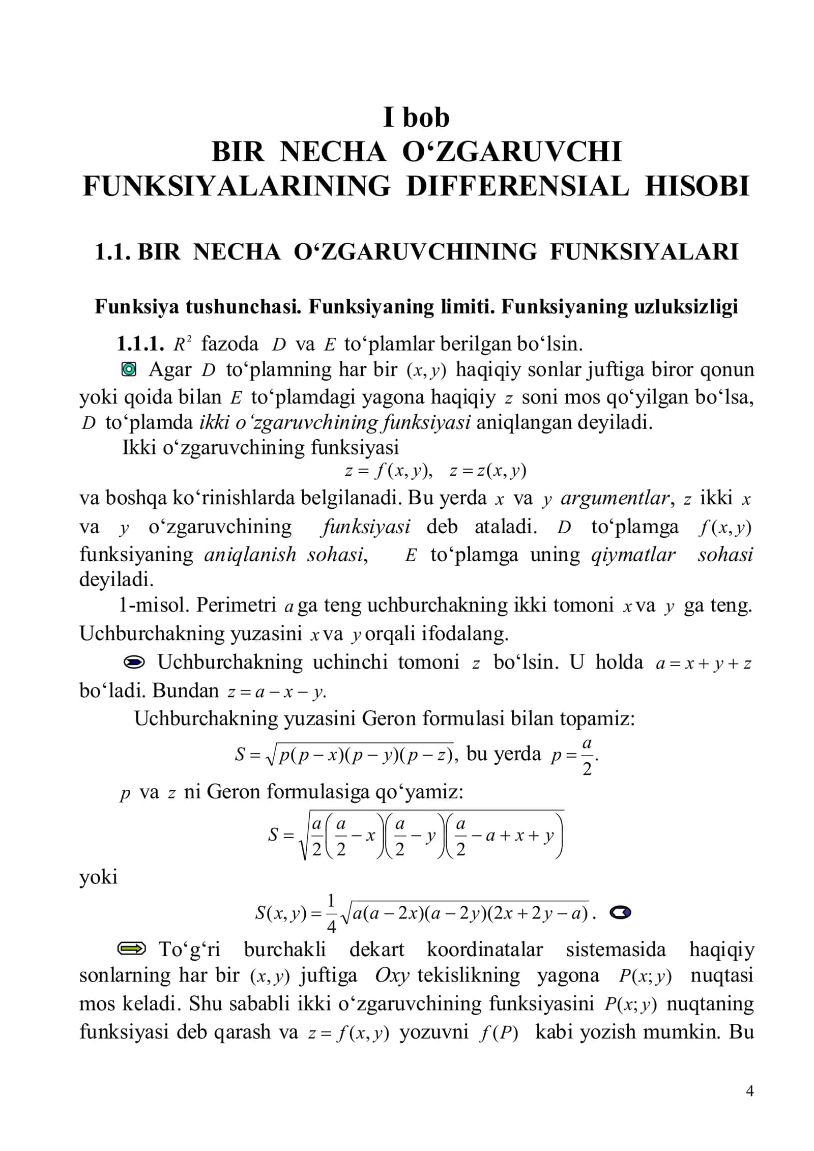 BIR NECHA O‘ZGARUVCHI FUNKSIYALARINING DIFFERENSIAL HISOBI 1