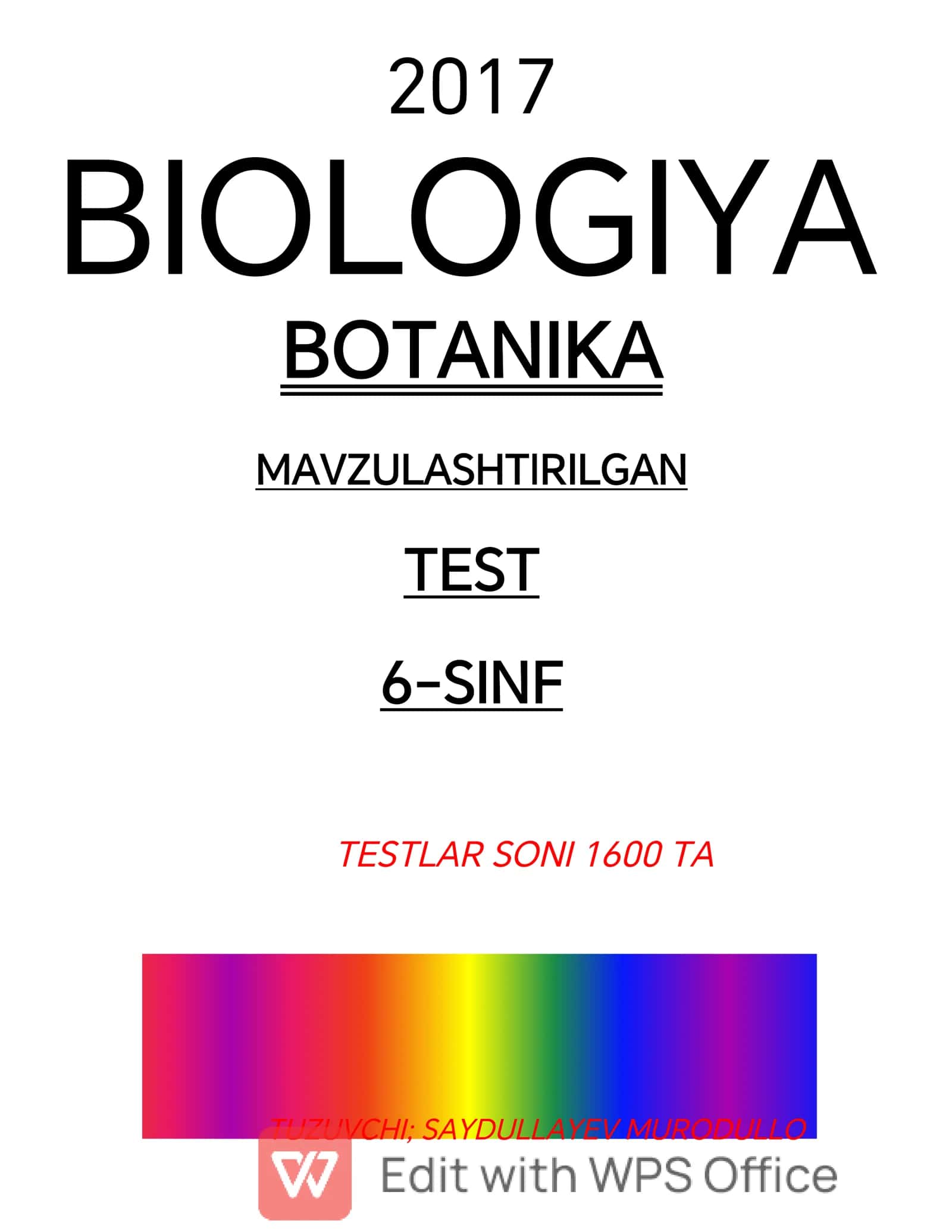 BIOLOGIYA BOTANIKA TEST 1