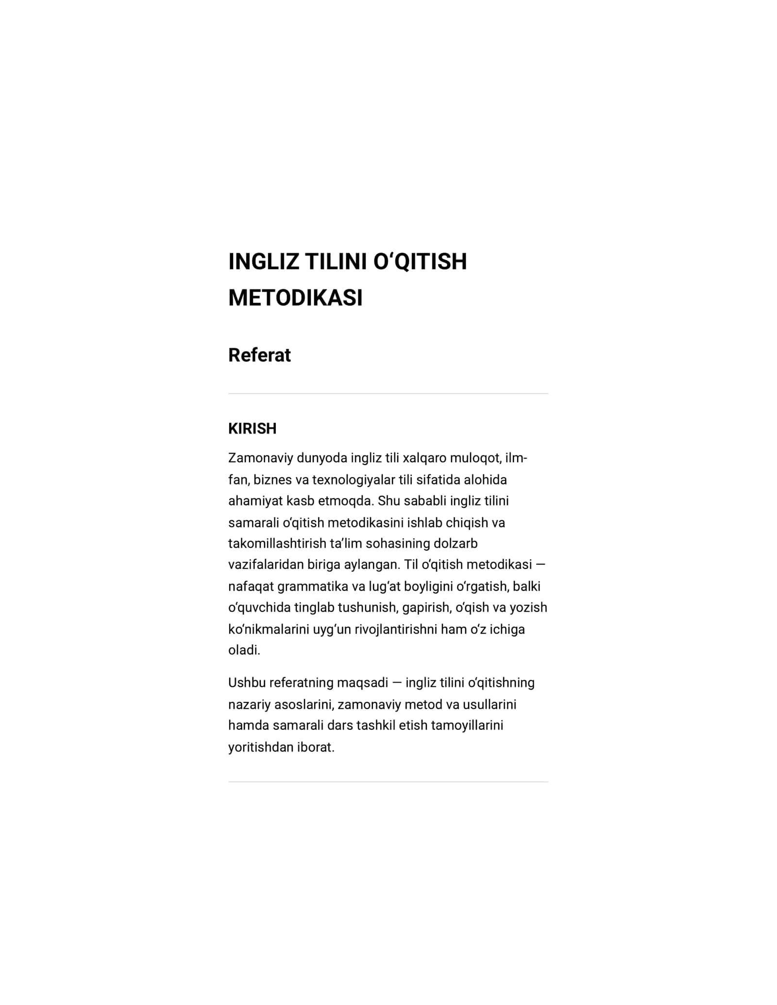 Referat Ingliz tilini oʻqitish metodikasi 1