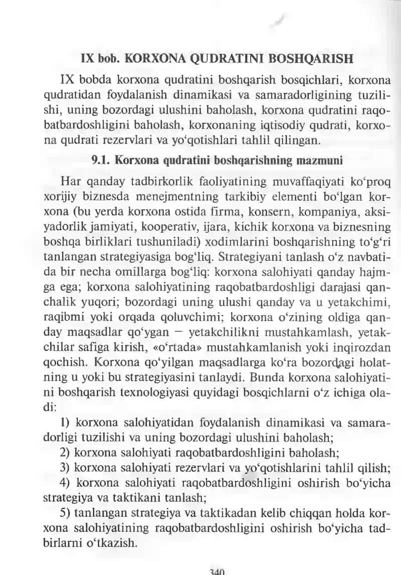 IX bob. KORXONA QUDRATINI BOSHQARISH