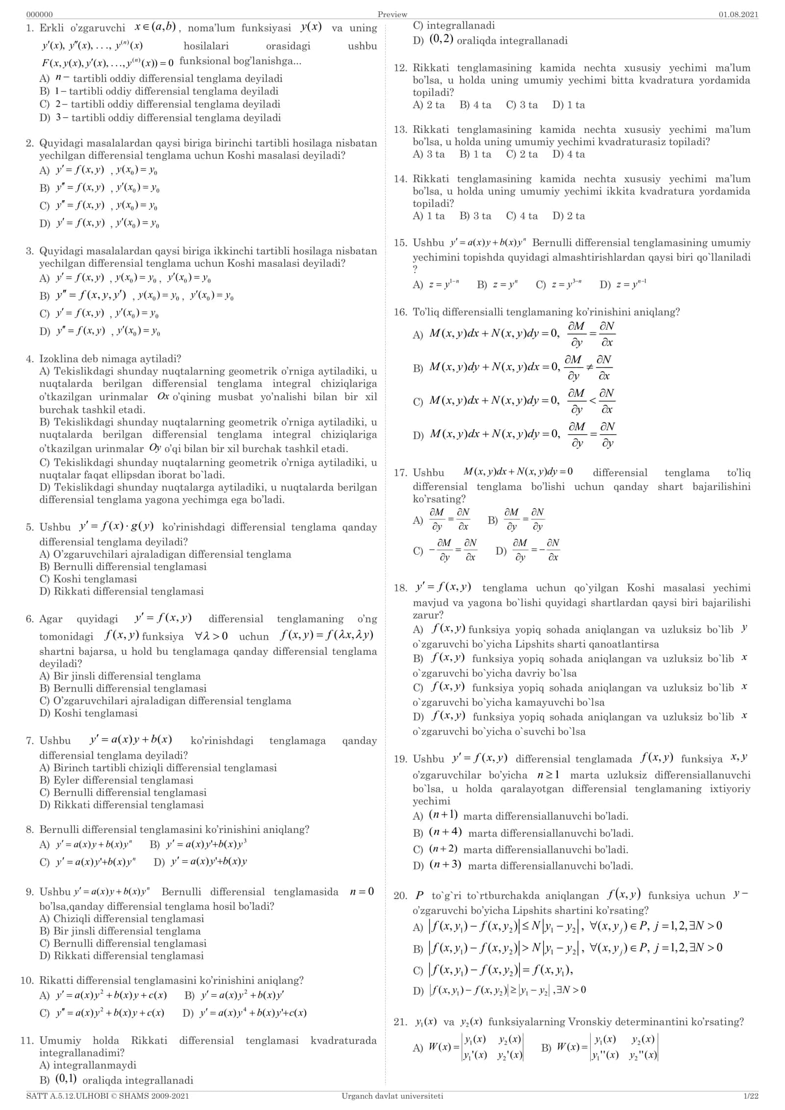 Erkli o’zgaruvchi 1