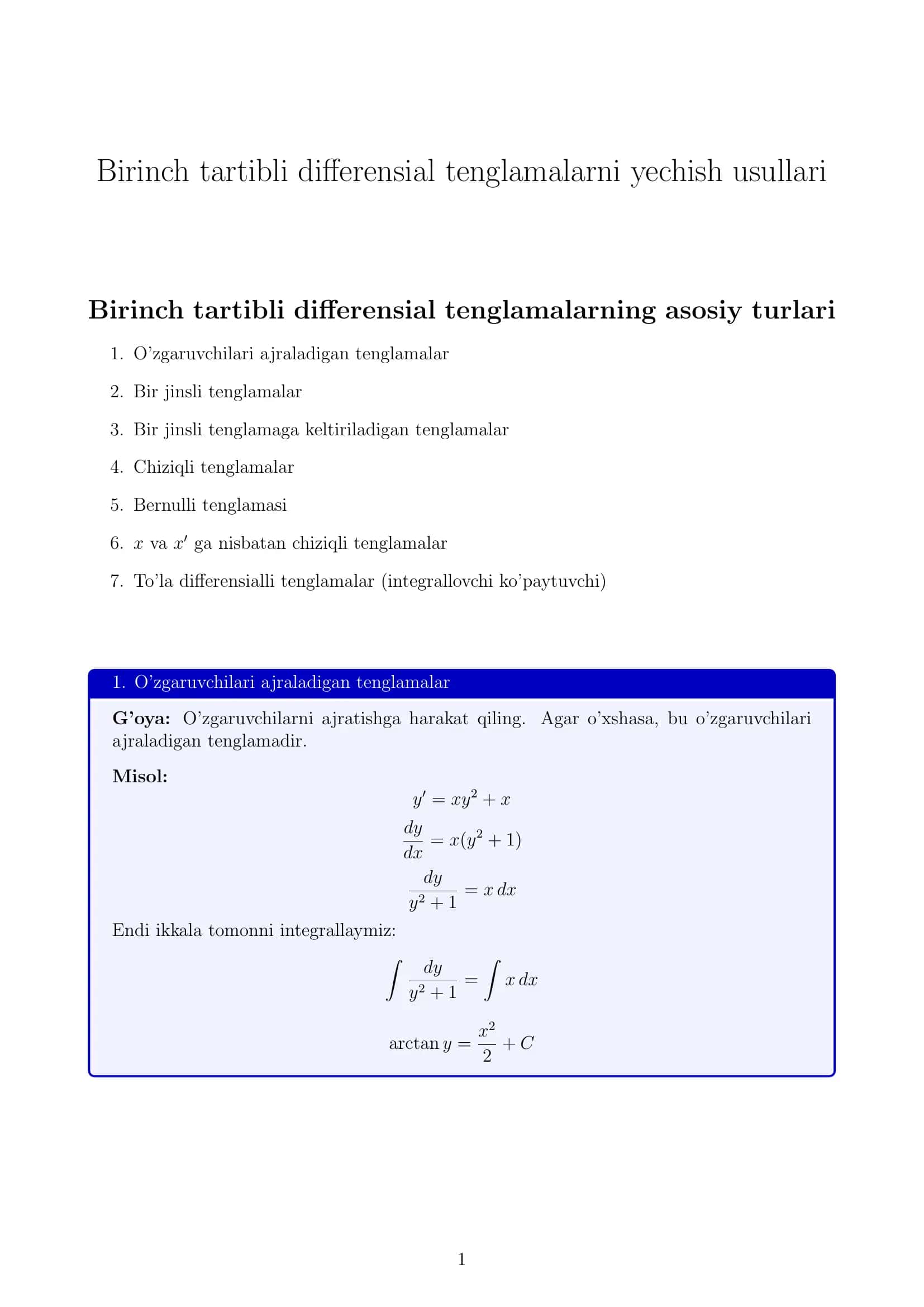 Birinch tartibli differensial tenglamalarni yechish usullari 1