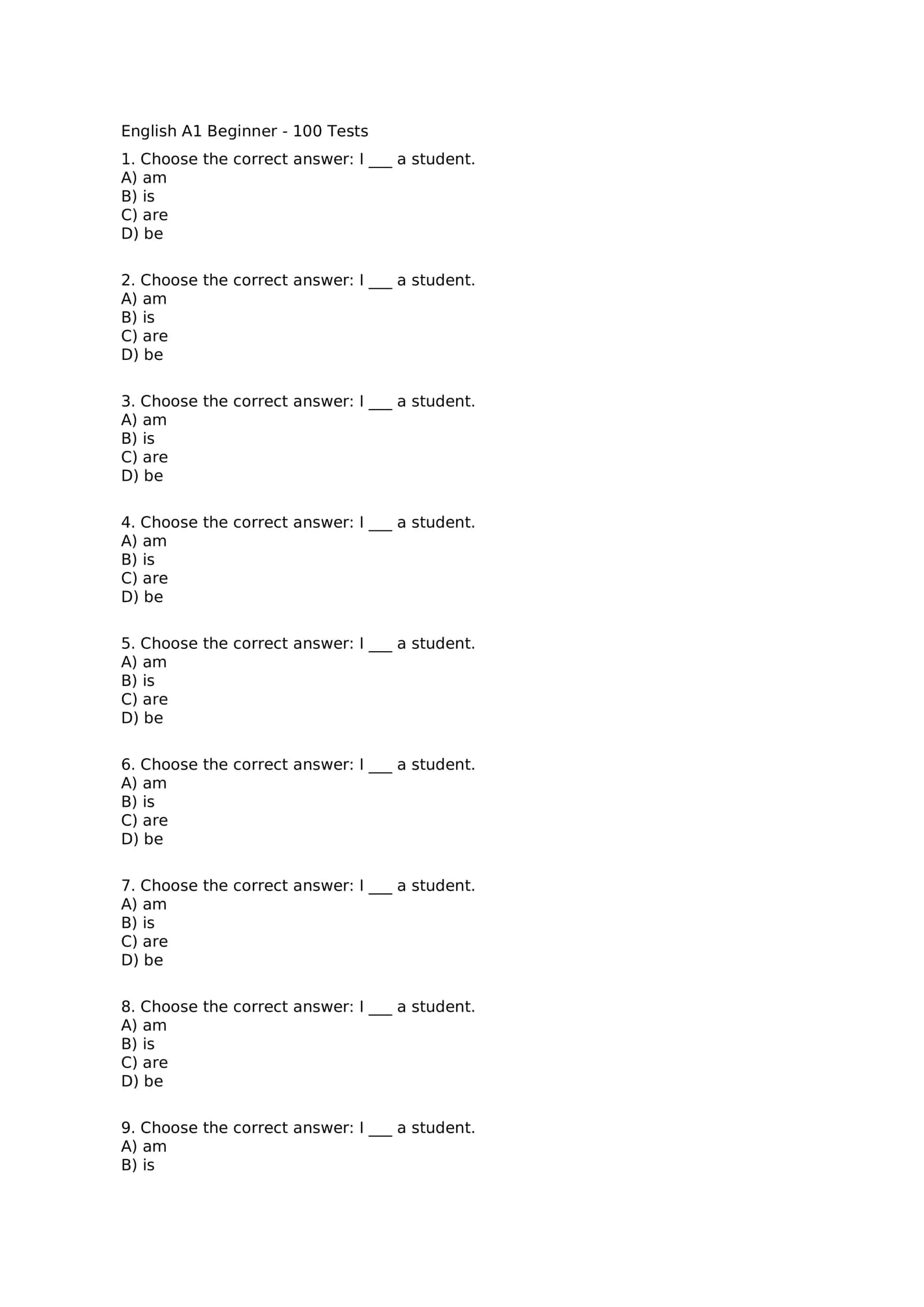 A1 beginner 100 talik test 1