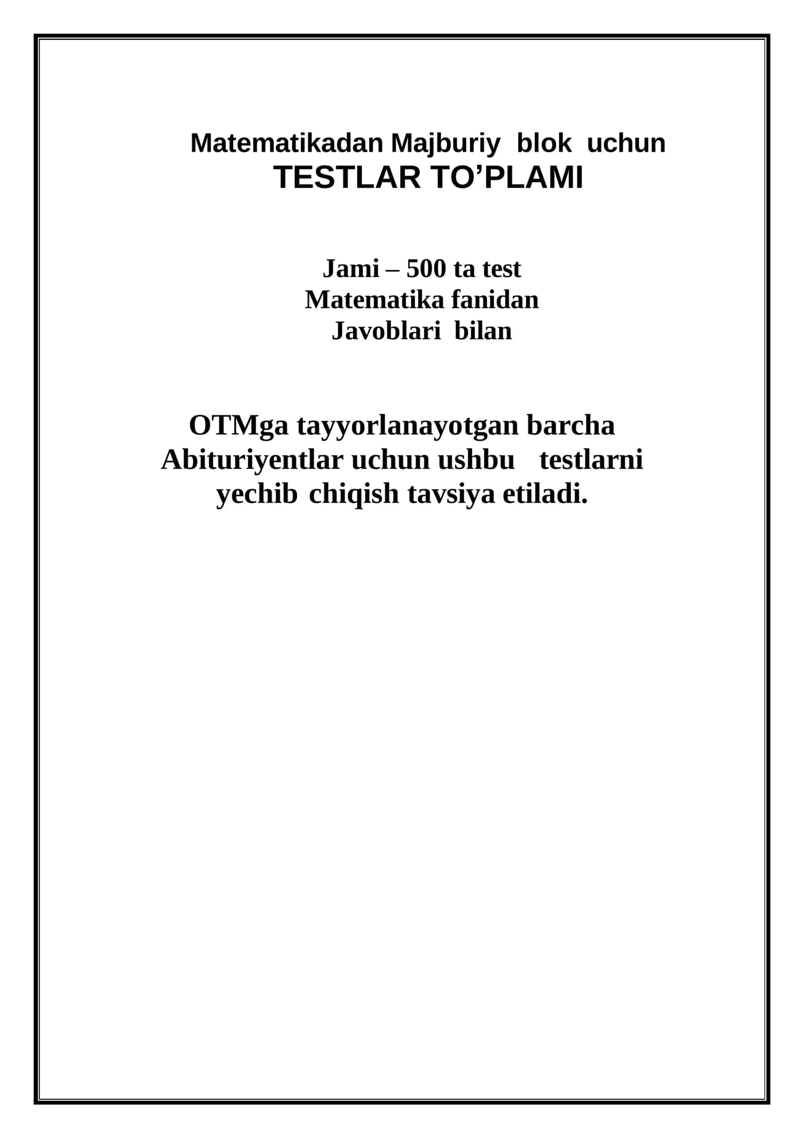 Matematikadan Majburiy blok uchun TESTLAR TO'PLAMI 1