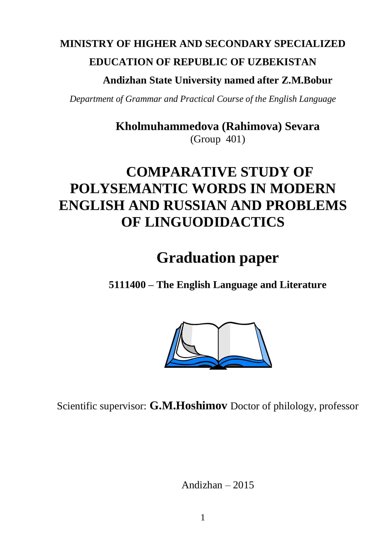 Comparative Study of Polysemantic Words in Modern English and Russian 1