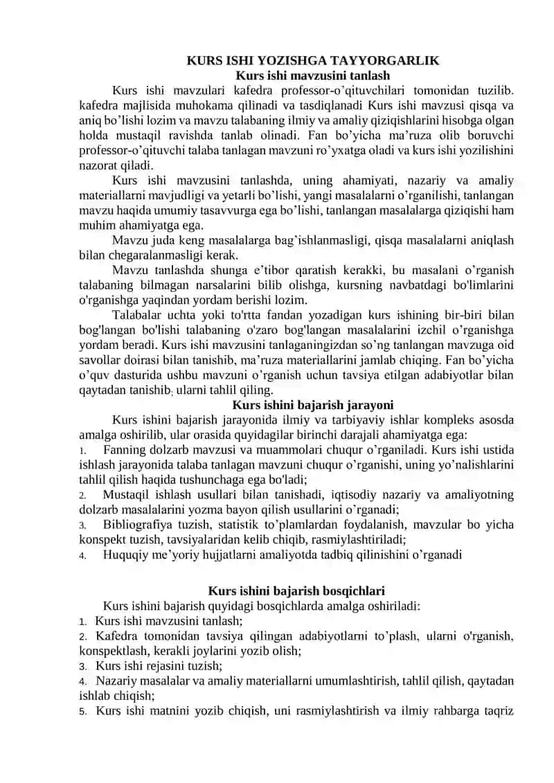 Kurs ishi yozishga tayyorgarlik