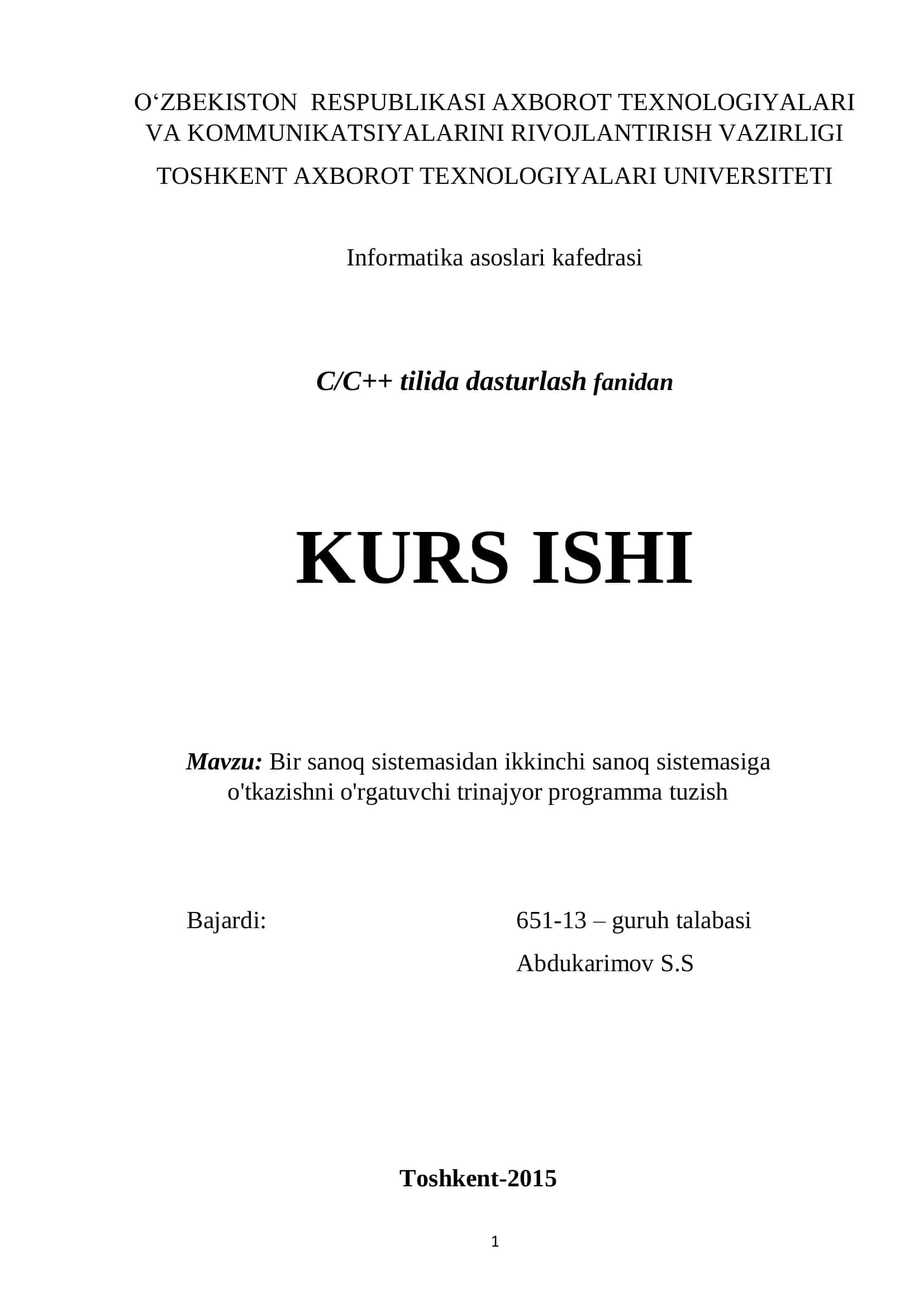 C/C++ tilida dasturlash fanidan 1