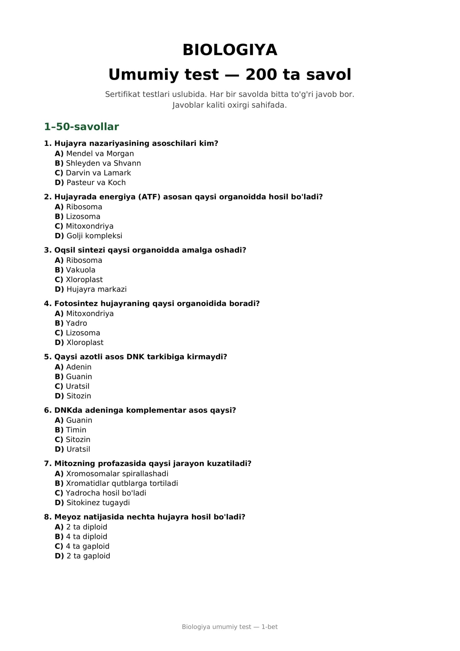 Biologiya umumiy test 1