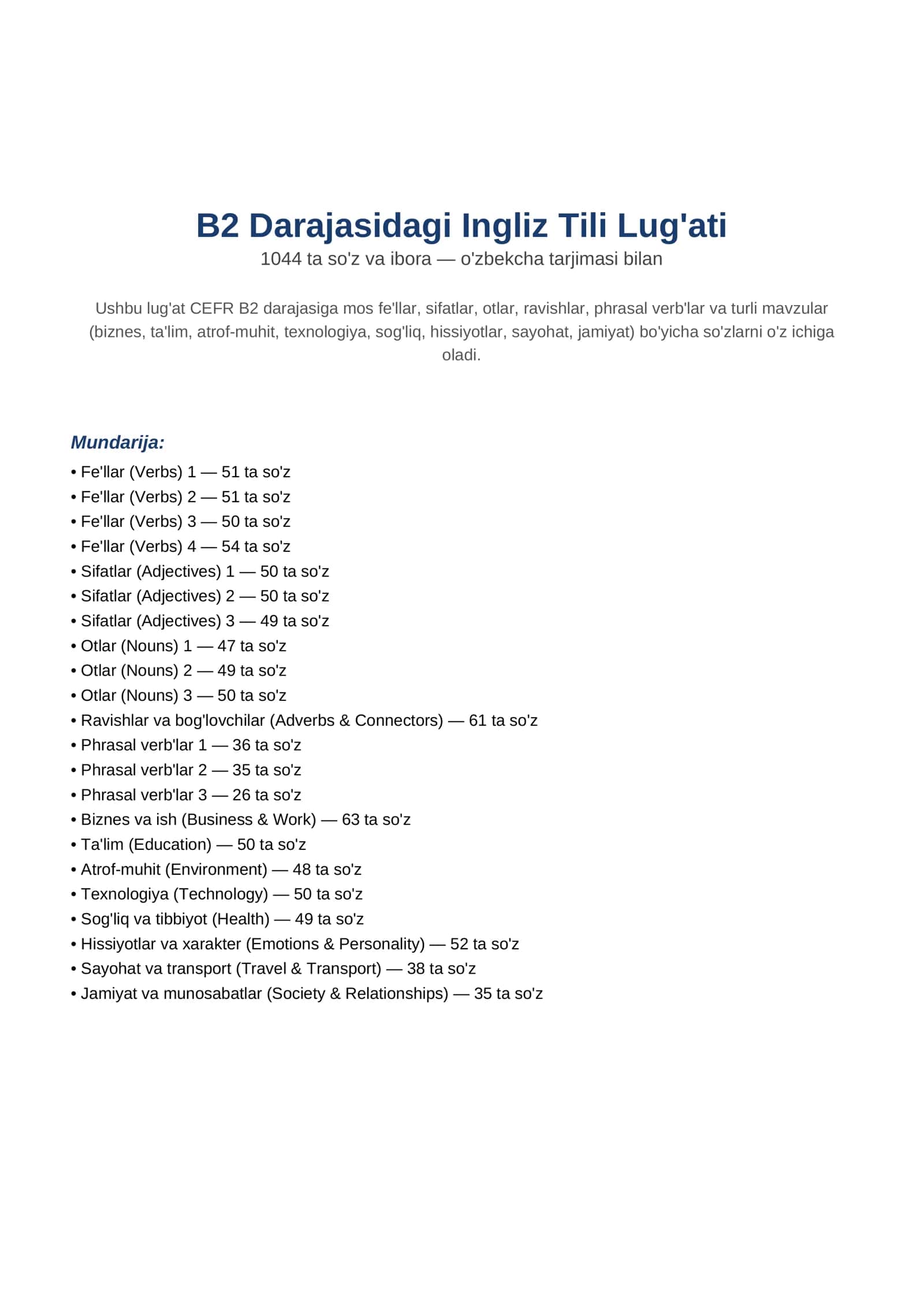 B2 Darajasidagi Ingliz Tili Lug'ati 1