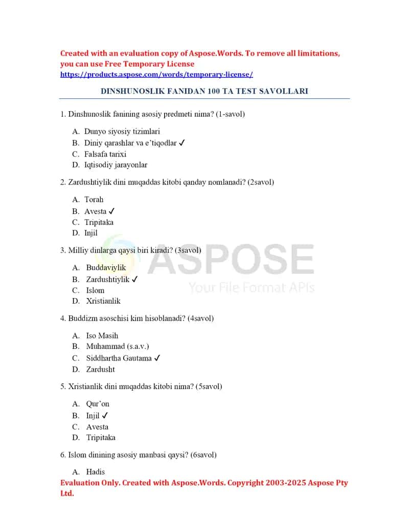 Dinshunoslik Test 1