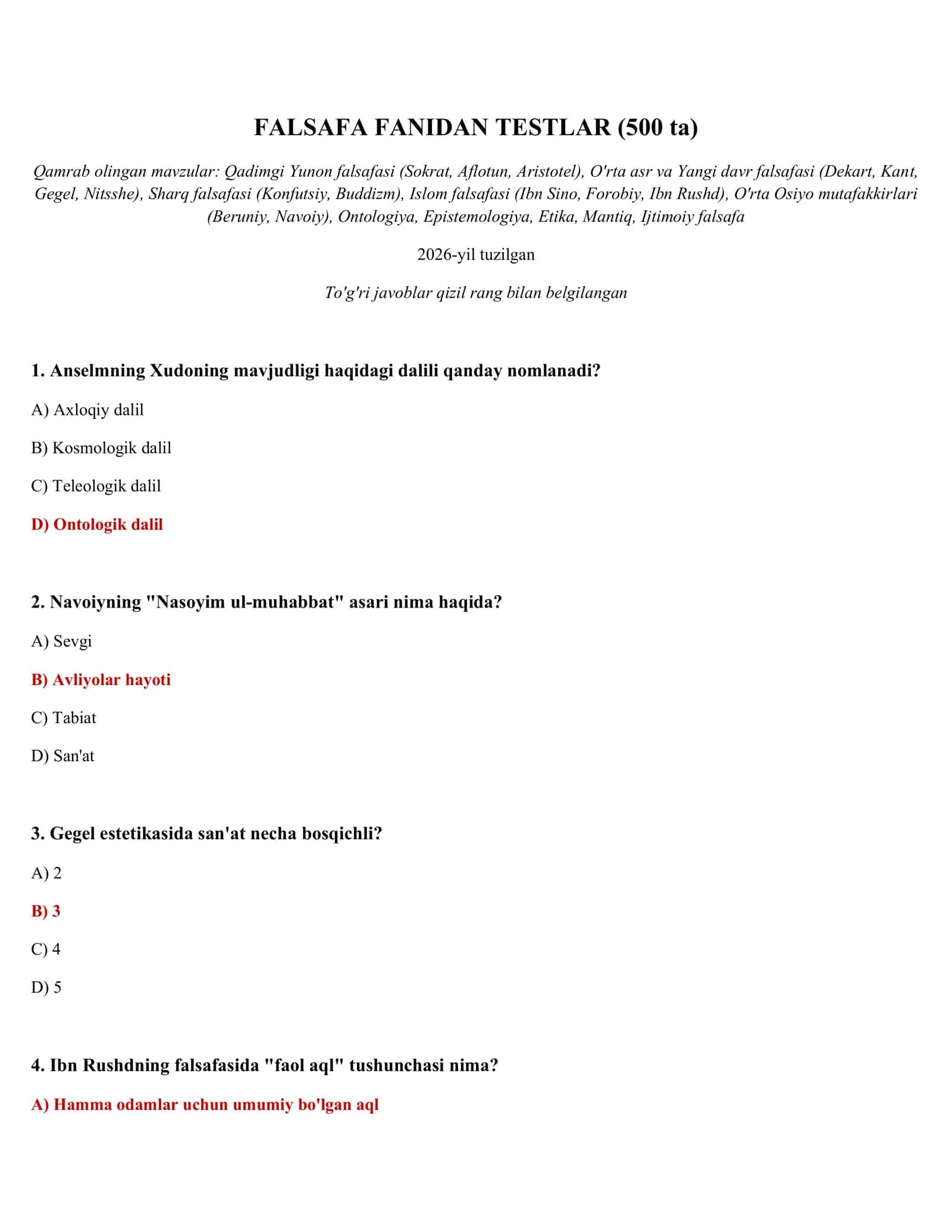 FALSAFA FANIDAN TESTLAR (500 ta) 1