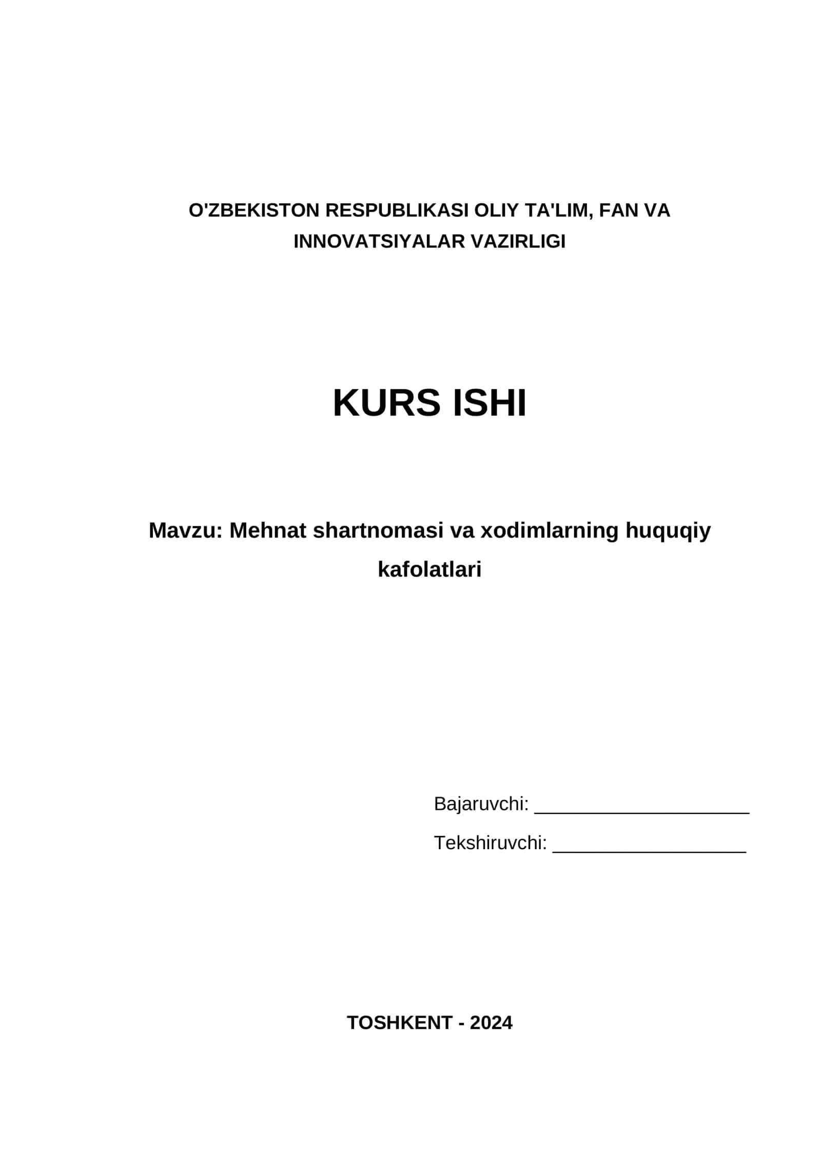 Mehnat shartnomasi va xodimlarning huquqiy kafolatlari 1