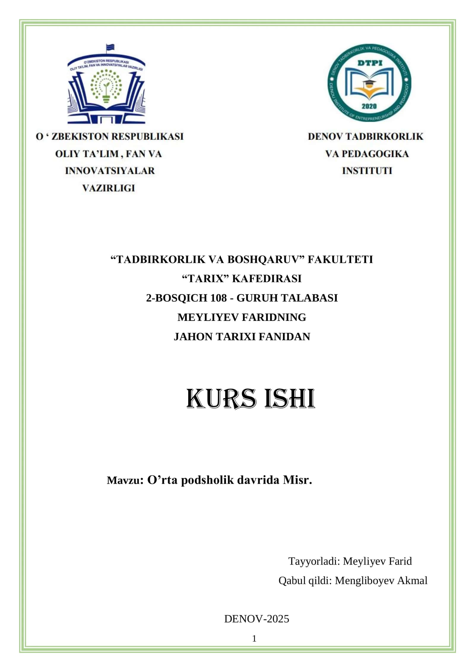 O’rta podsholik davrida Misr 1
