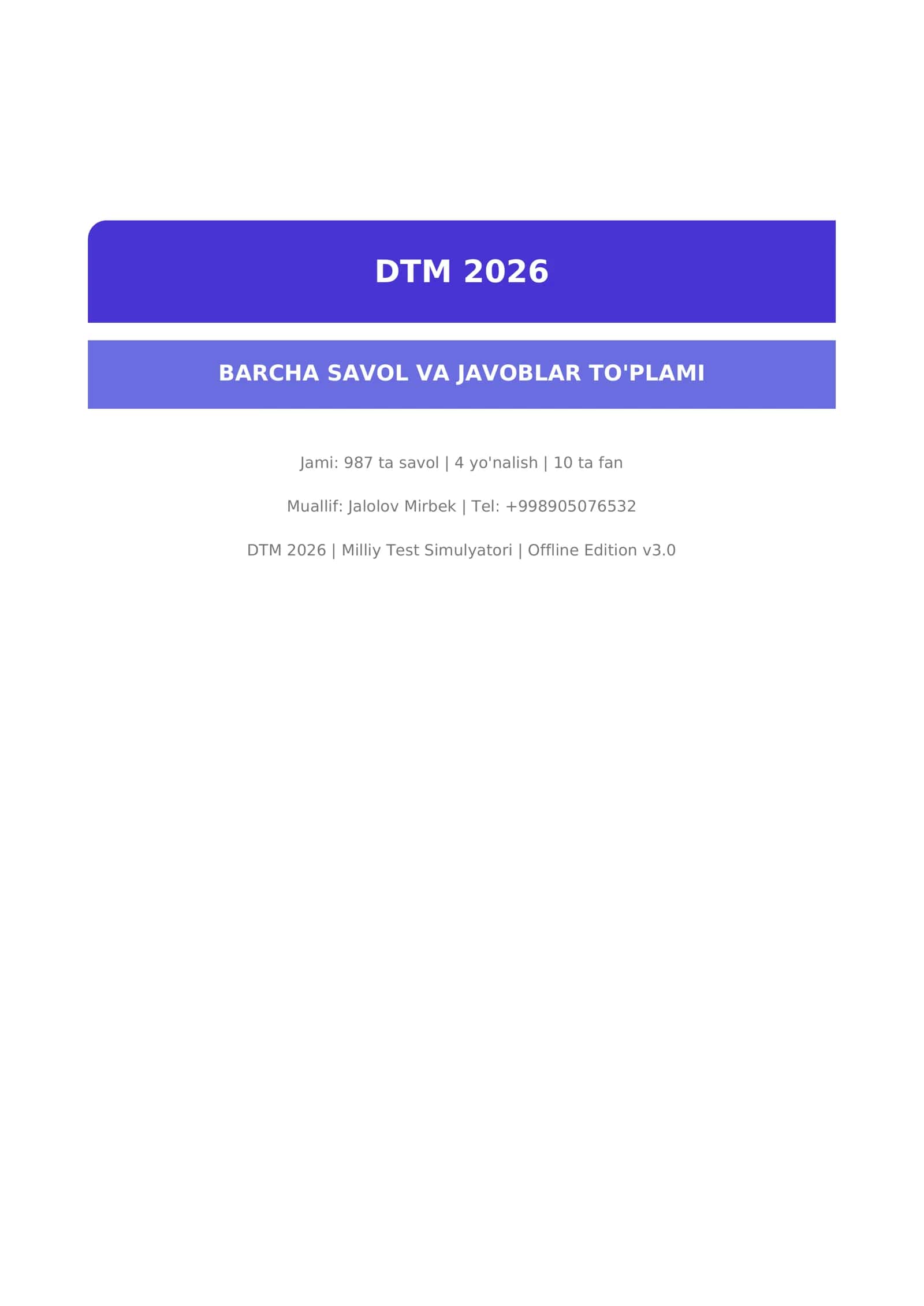 DTM 2026 | savol javoblar to'plami 1