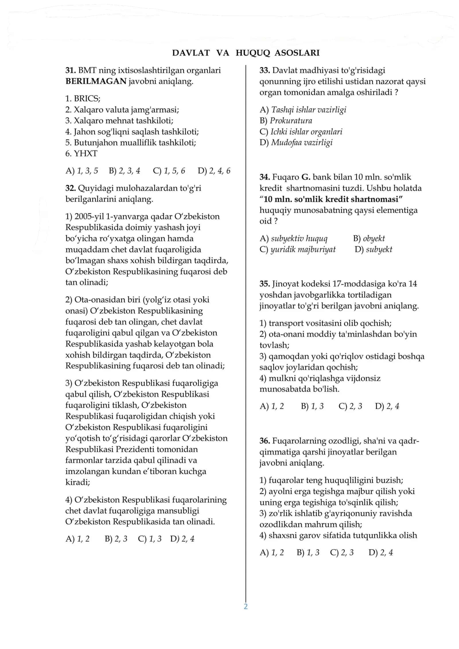 Huquqdan BMBA testi 1