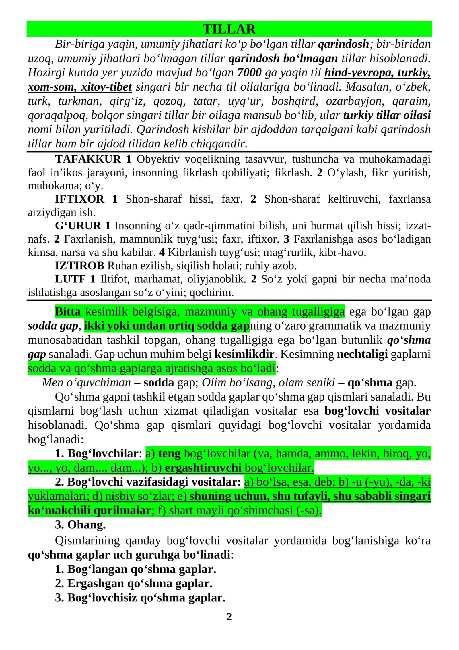 muhim grammatika va testlar 1