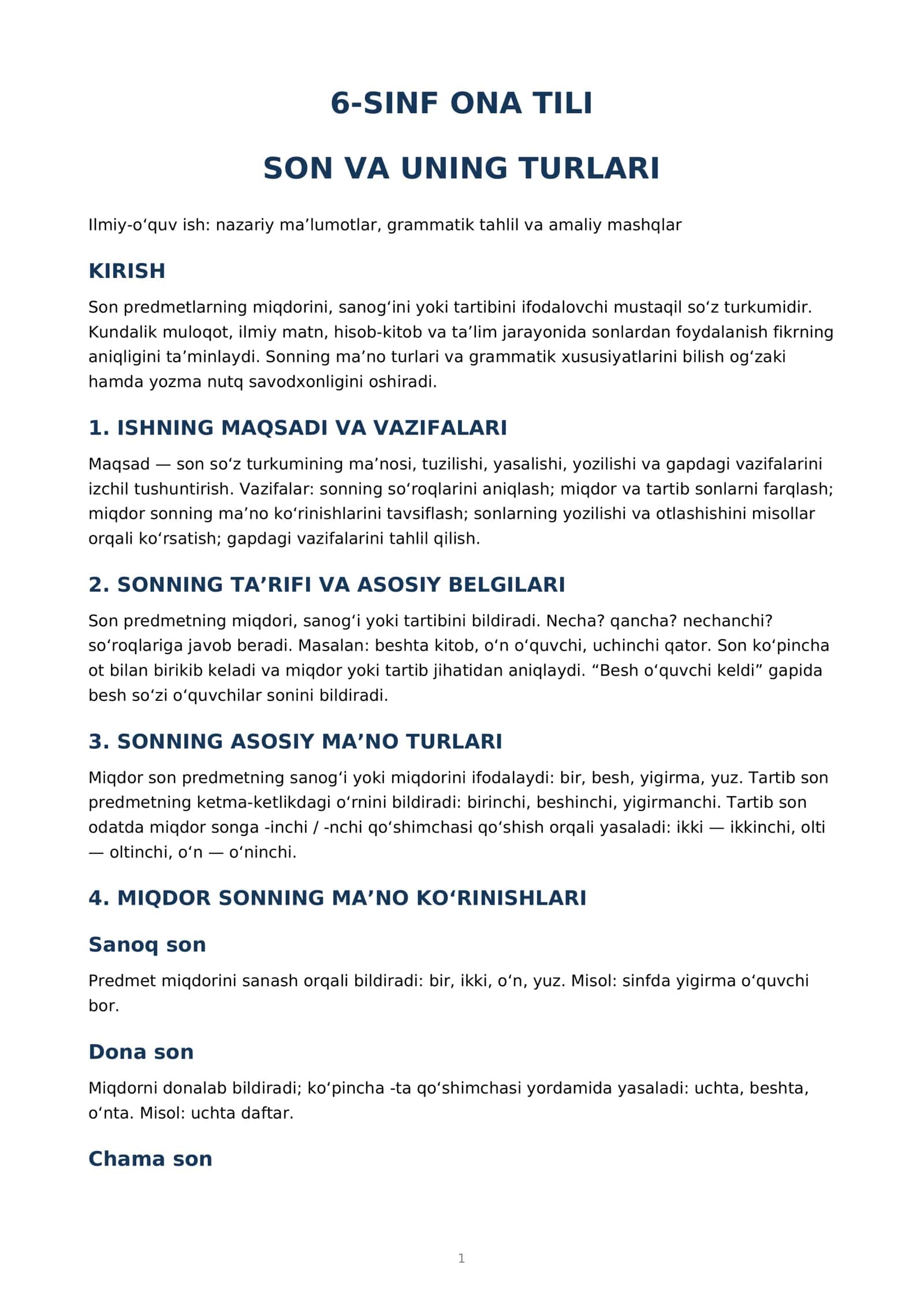6-SINF ONA TILI — “SON VA UNING TURLARI” 1