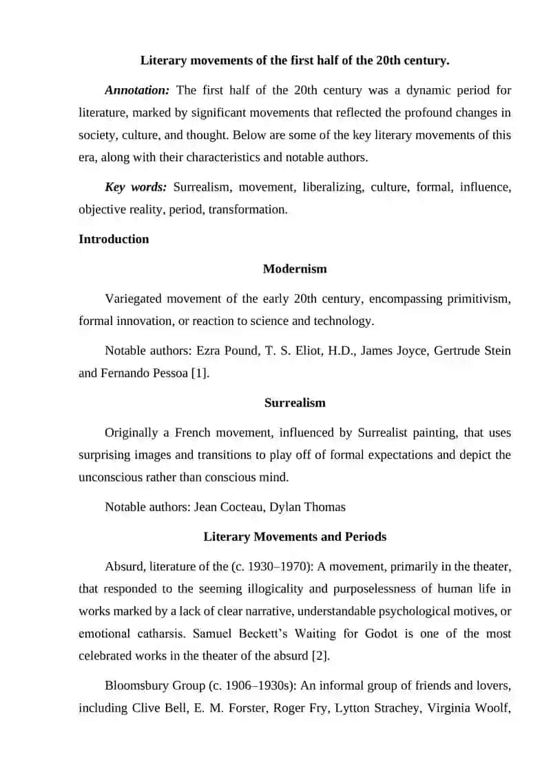 Literary Movements of the First Half of the 20th Century