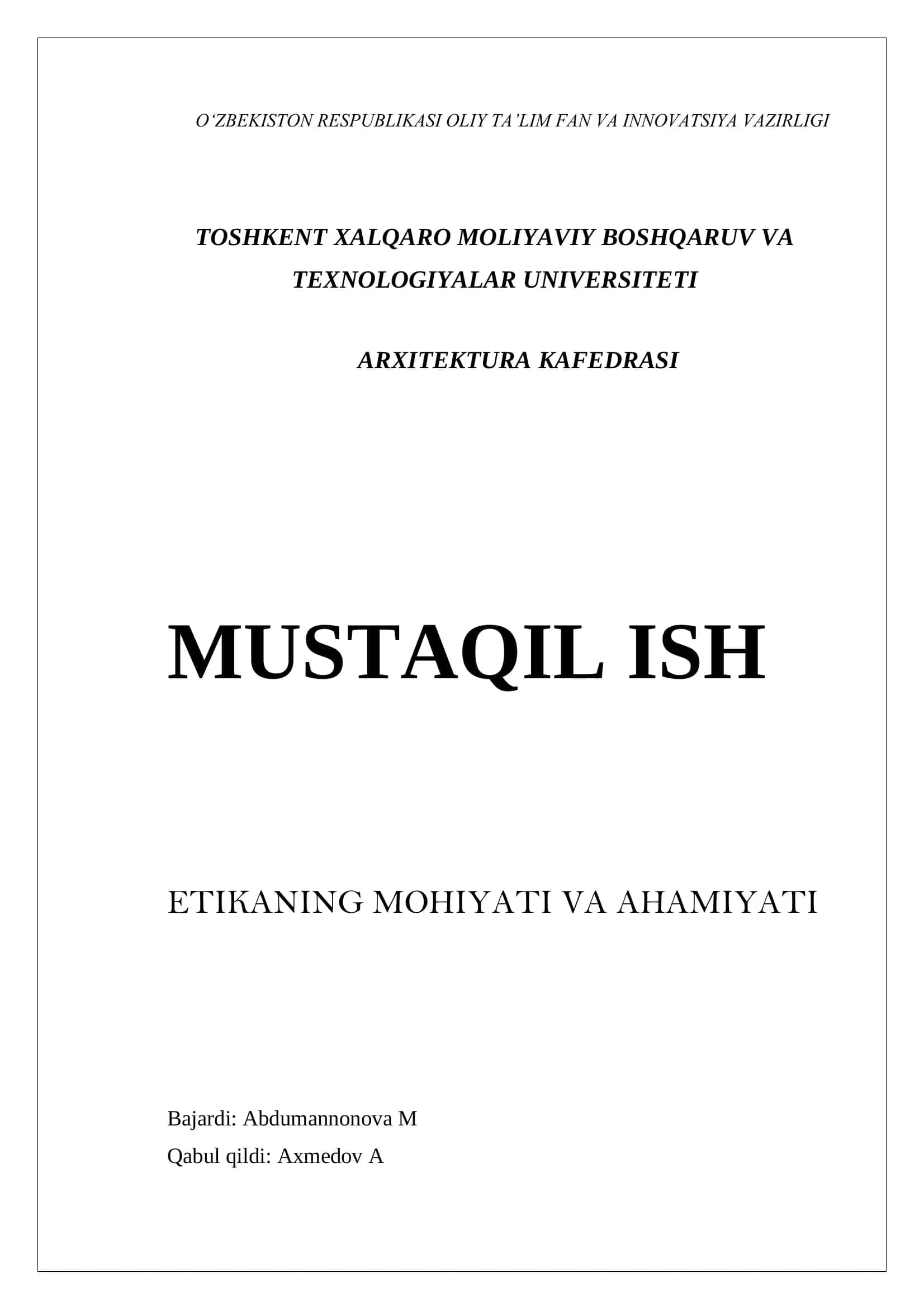 Etikaning mohiyati va ahamiyati 1