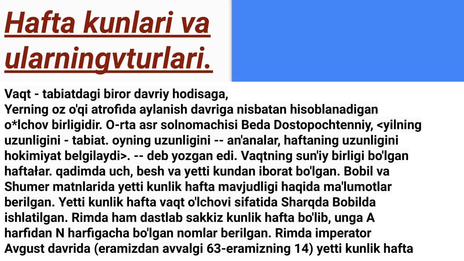 Hafta kunlari va ularning turlari 1