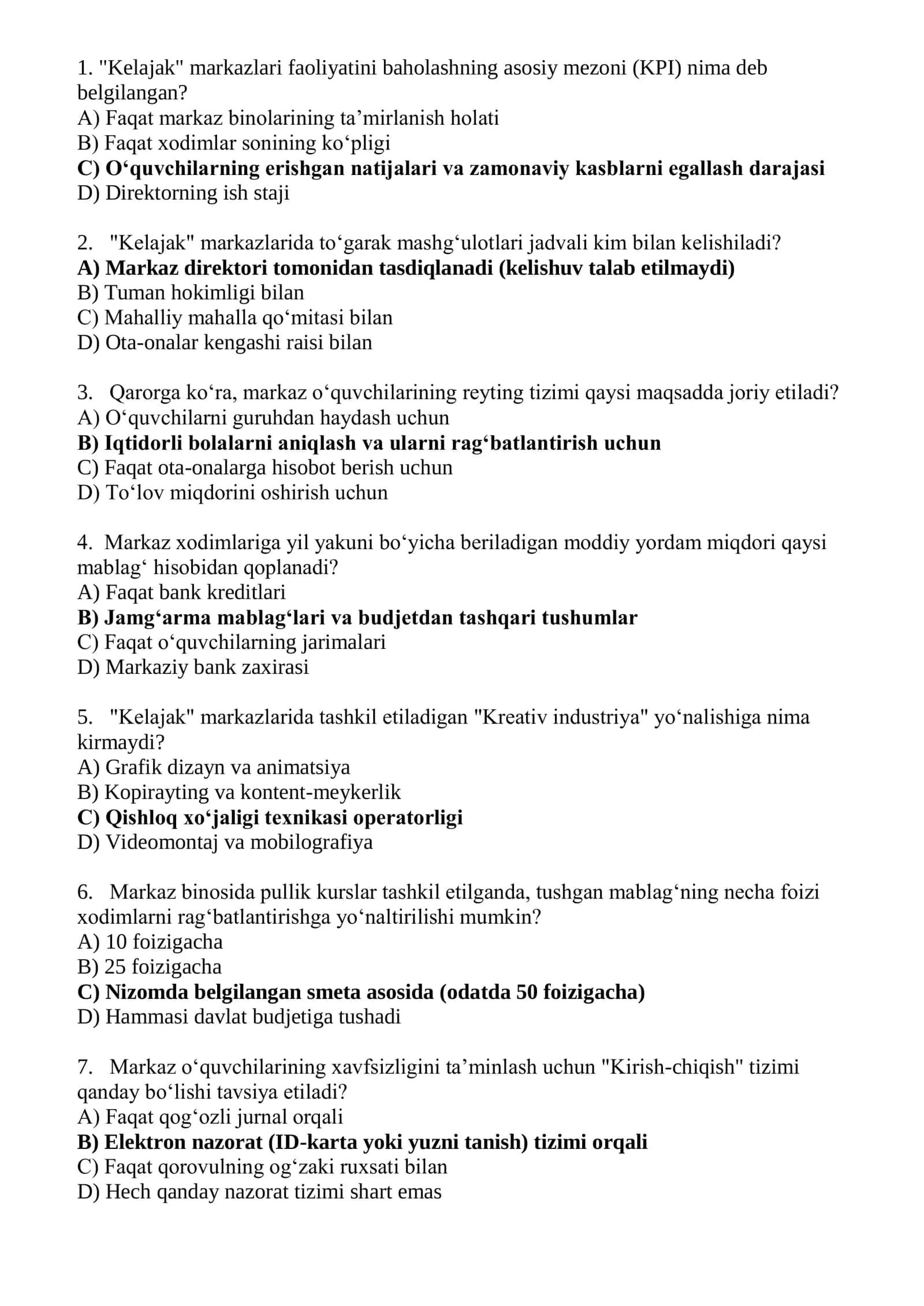Maktab maslahatchisi 2026 yil testlar 1