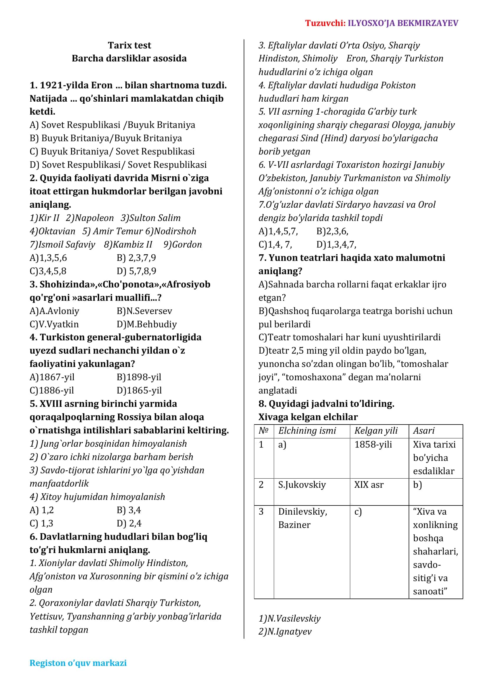 Tarix test 1
