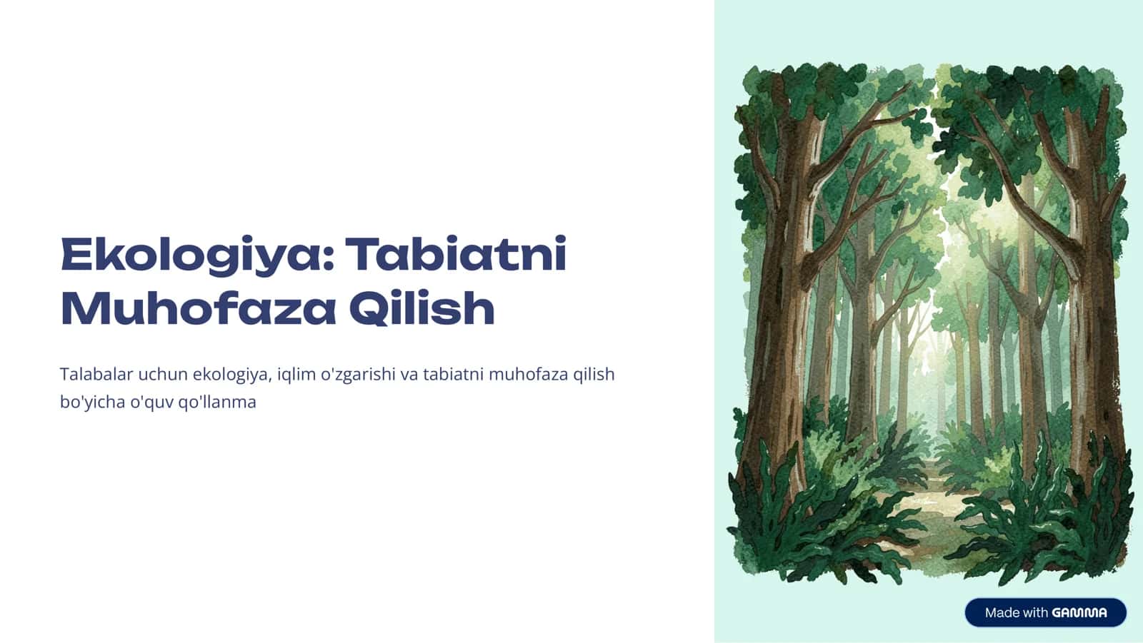 Ekologiya:Tabiatni
Muhofaza Qilish Talabalar uchun ekologiya, iqlim o'zgarishi va tabiatni muhofa 1