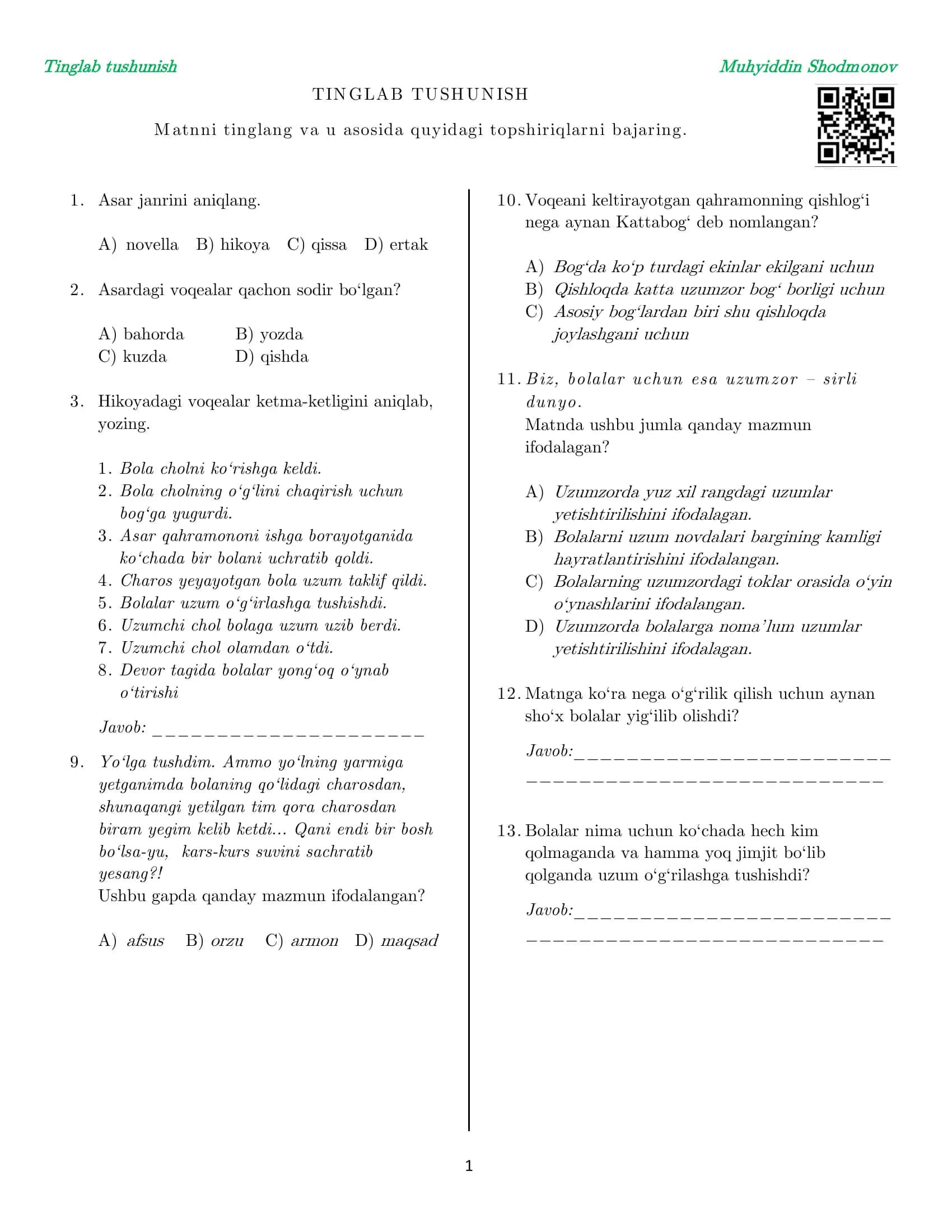 Tinglab tushunish Muhyiddin Shodmonov 1
