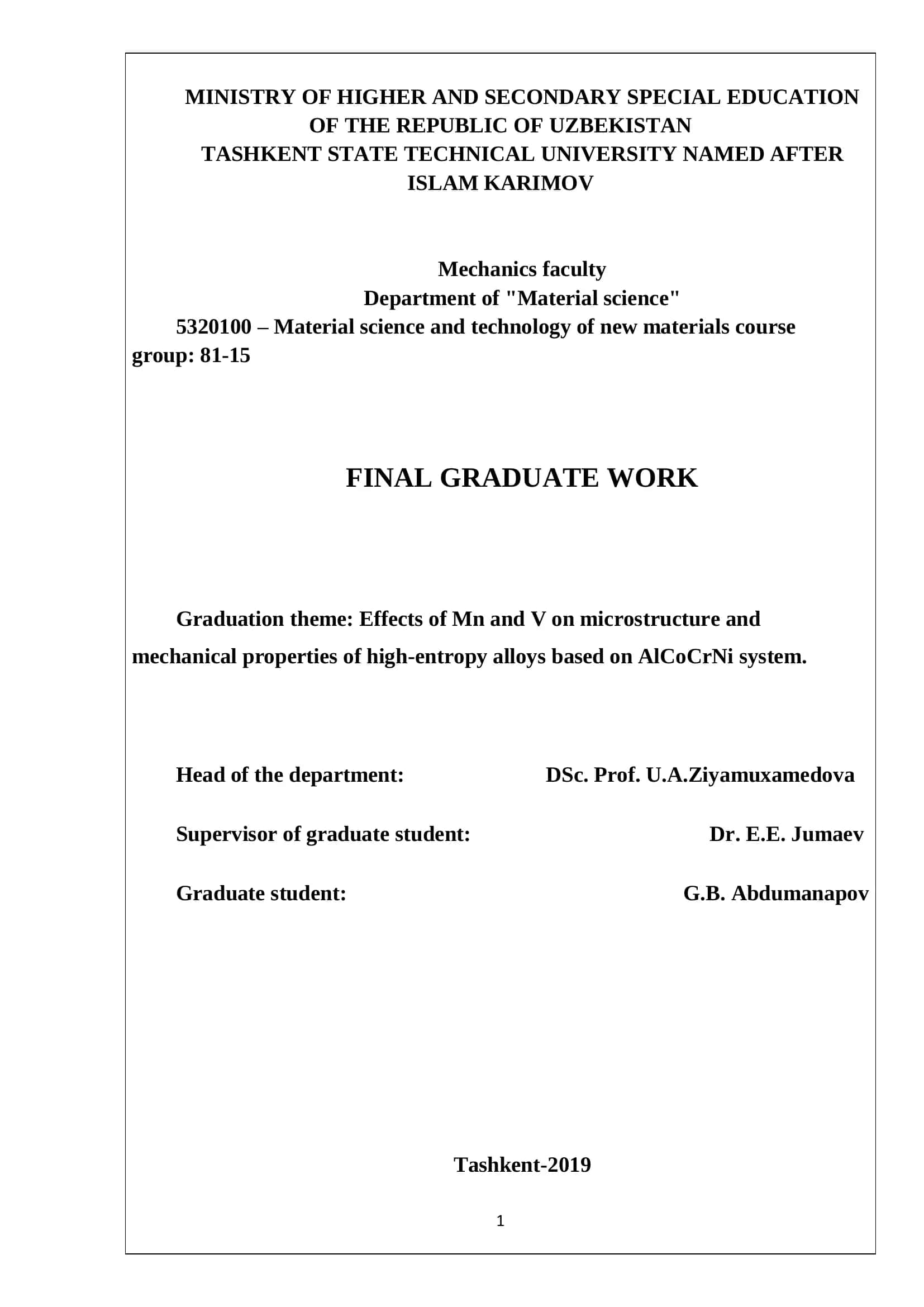 Material science and technology of new materials course 1