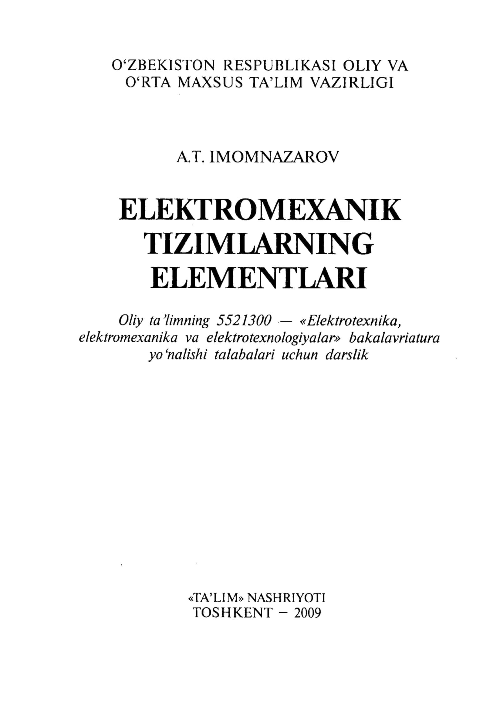 Elektromexanik Tizimlarning Elementlari 1