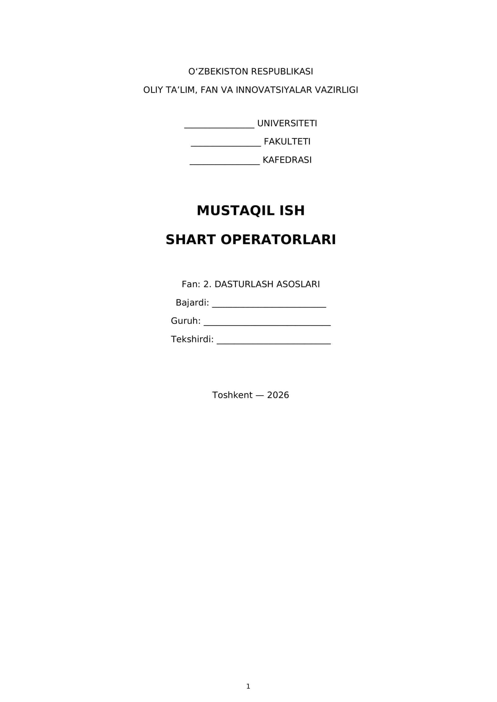 MUSTAQIL ISH SHART OPERATORLARI 1