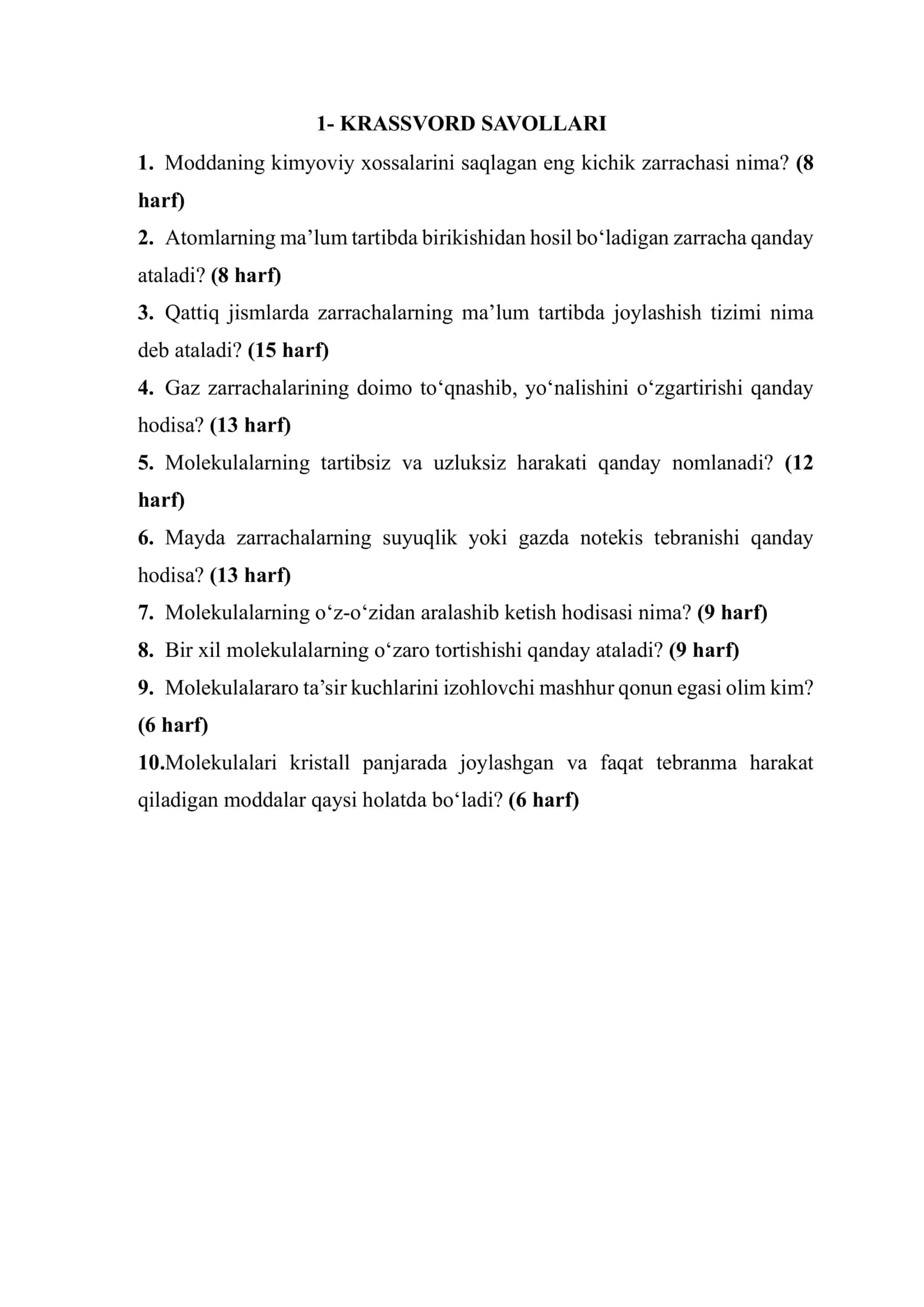 KRASSVORD SAVOLLARI 1