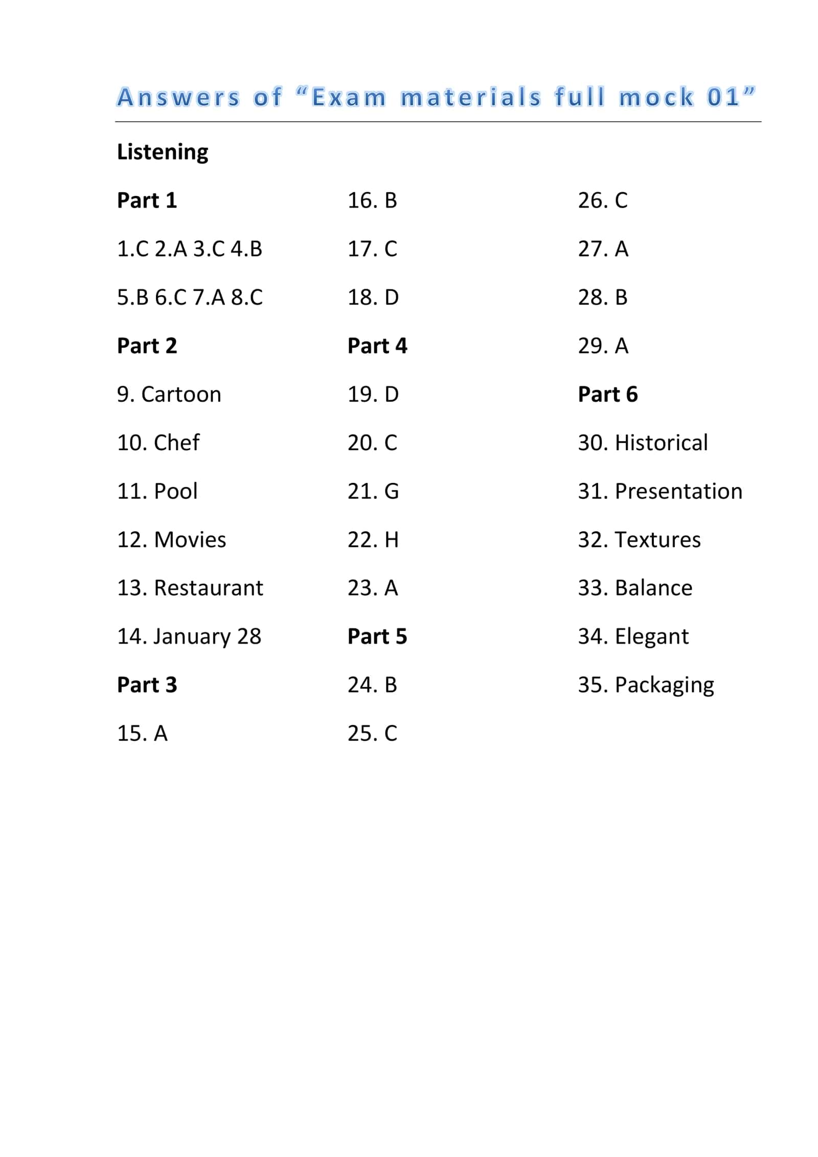 Listening Practice Test Summary 1