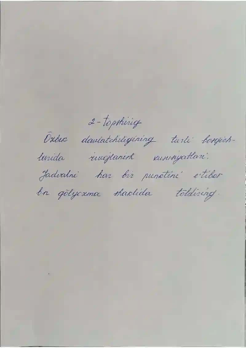 O'zbek davlatchiligining turli bosqichlarida rivojlanish xususiyatlari. Mustaqil ish (qo'l yozma)