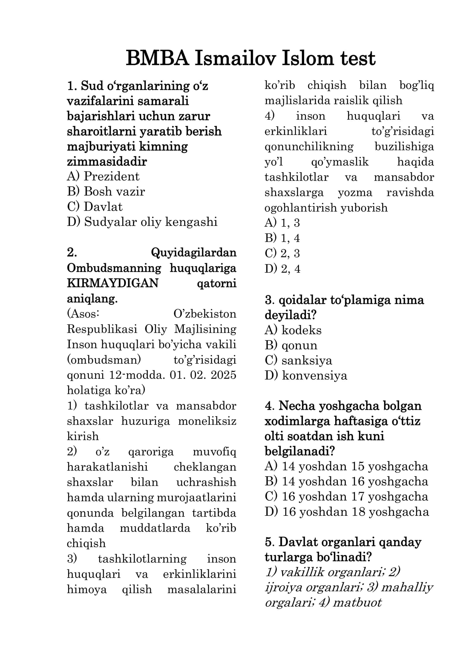 BMBA Ismailov Islom test 1