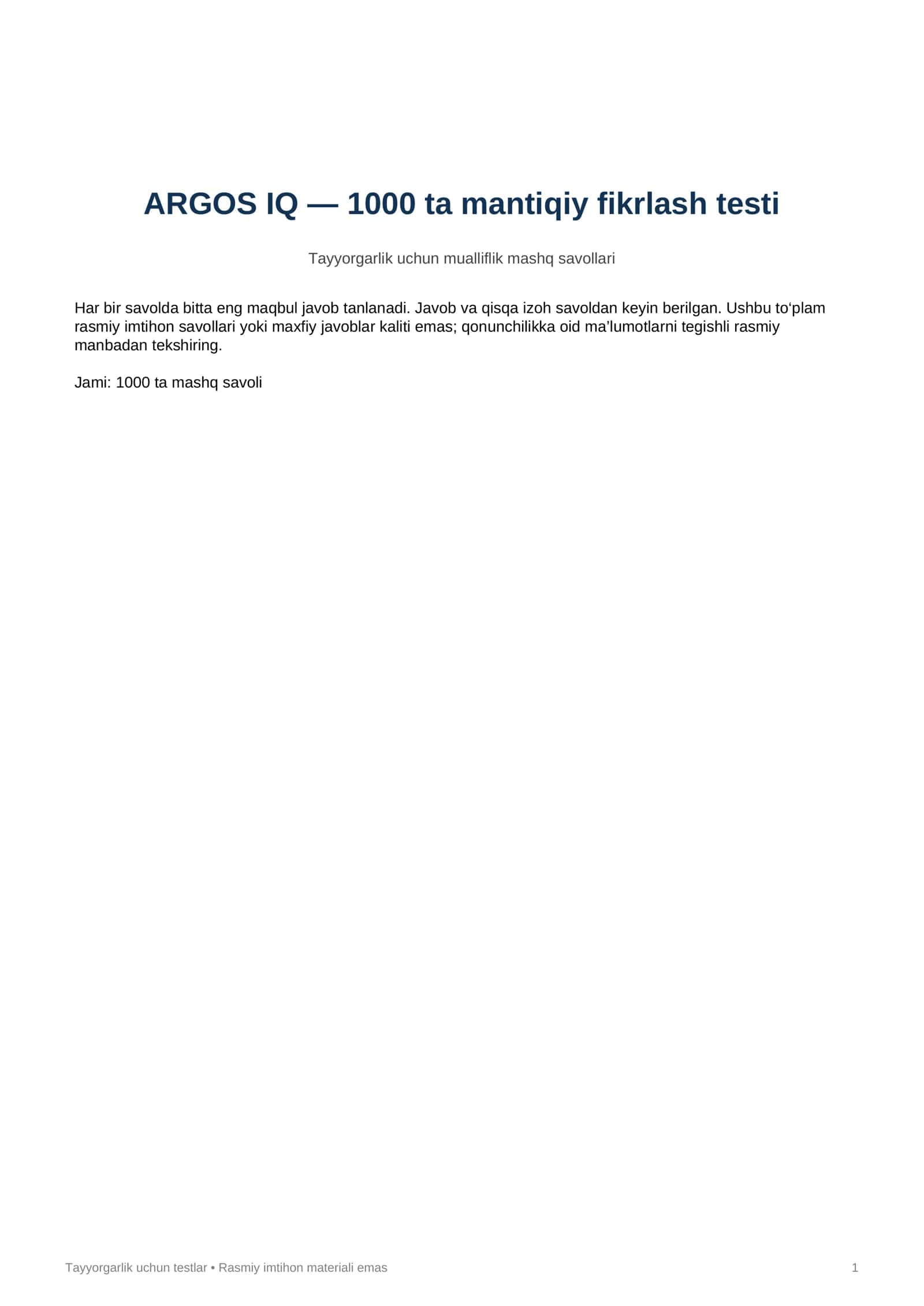 ARGOS IQ — 1000 ta mantiqiy fikrlash testi 1