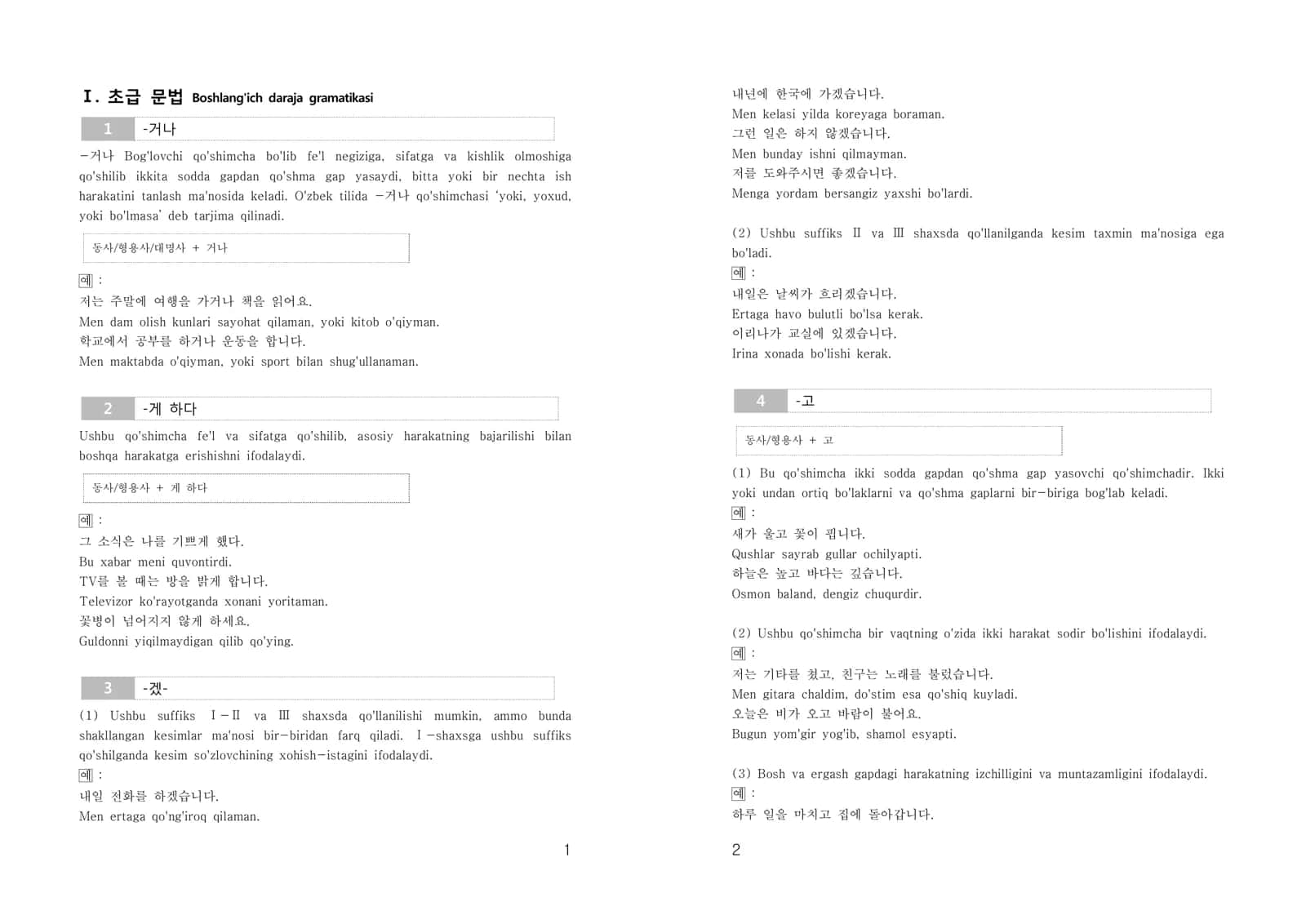 초급 문법 Boshlang'ich daraja gramatikasi 1