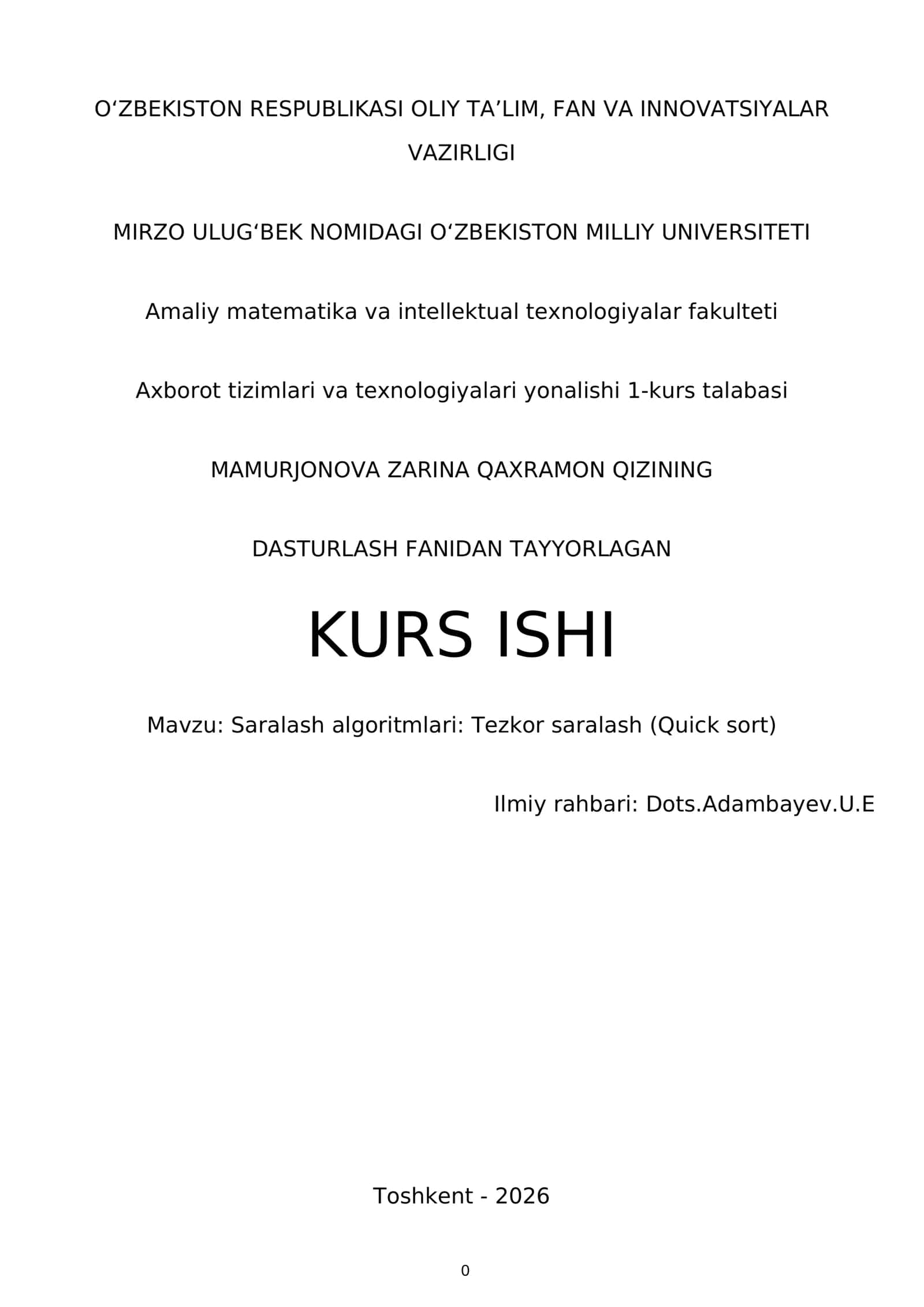 Tezkor saralash (Quick sort) 1