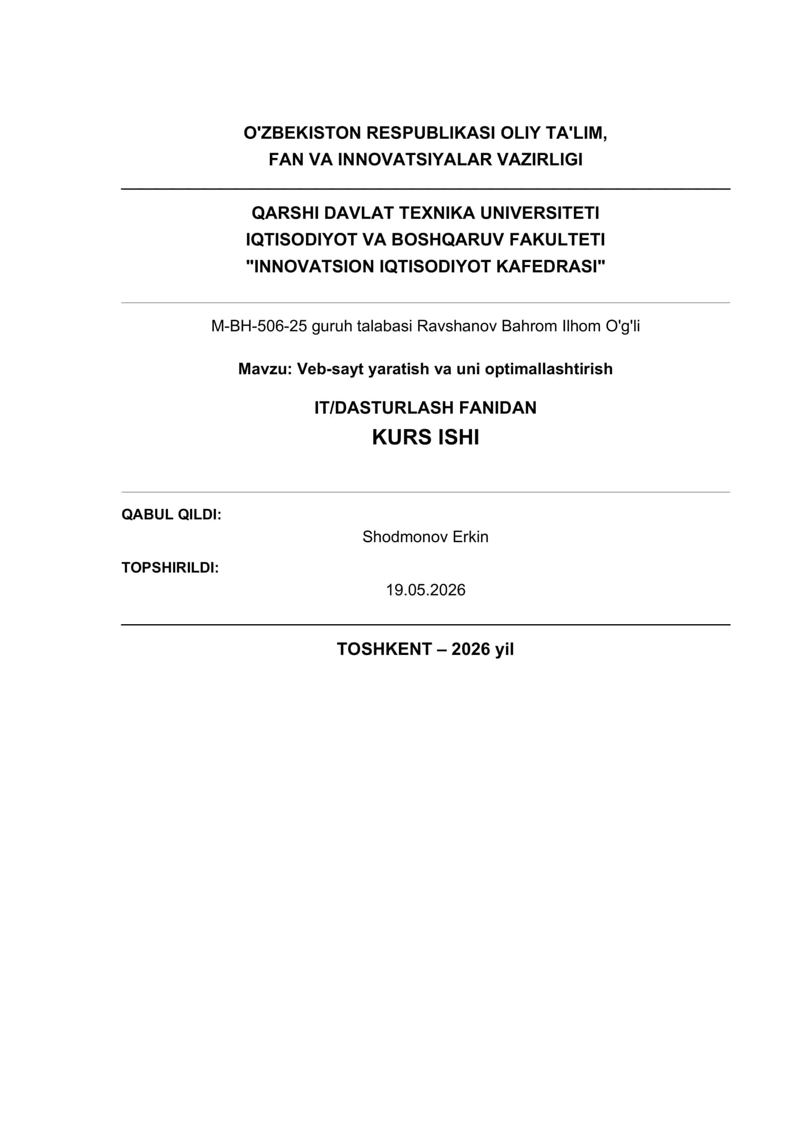 Veb-sayt yaratish va uni optimallashtirish 1