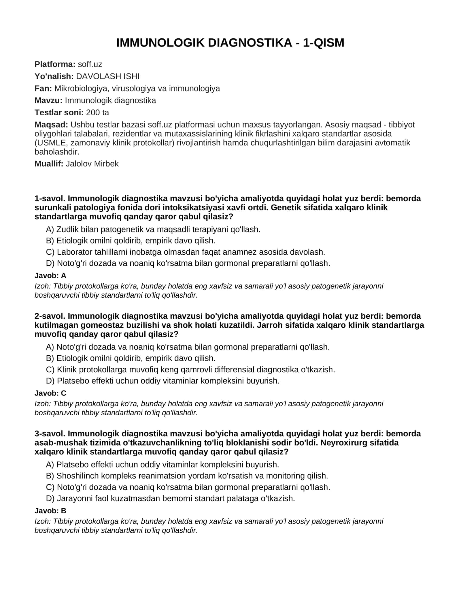 IMMUNOLOGIK DIAGNOSTIKA - 1-QISM 1
