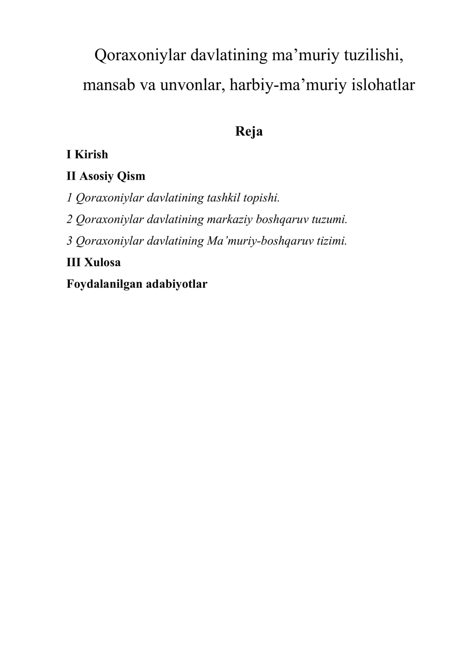 Qoraxoniylar davlatining ma’muriy tuzilishi, mansab va unvonlar, harbiy-ma’muriy islohatlar 1