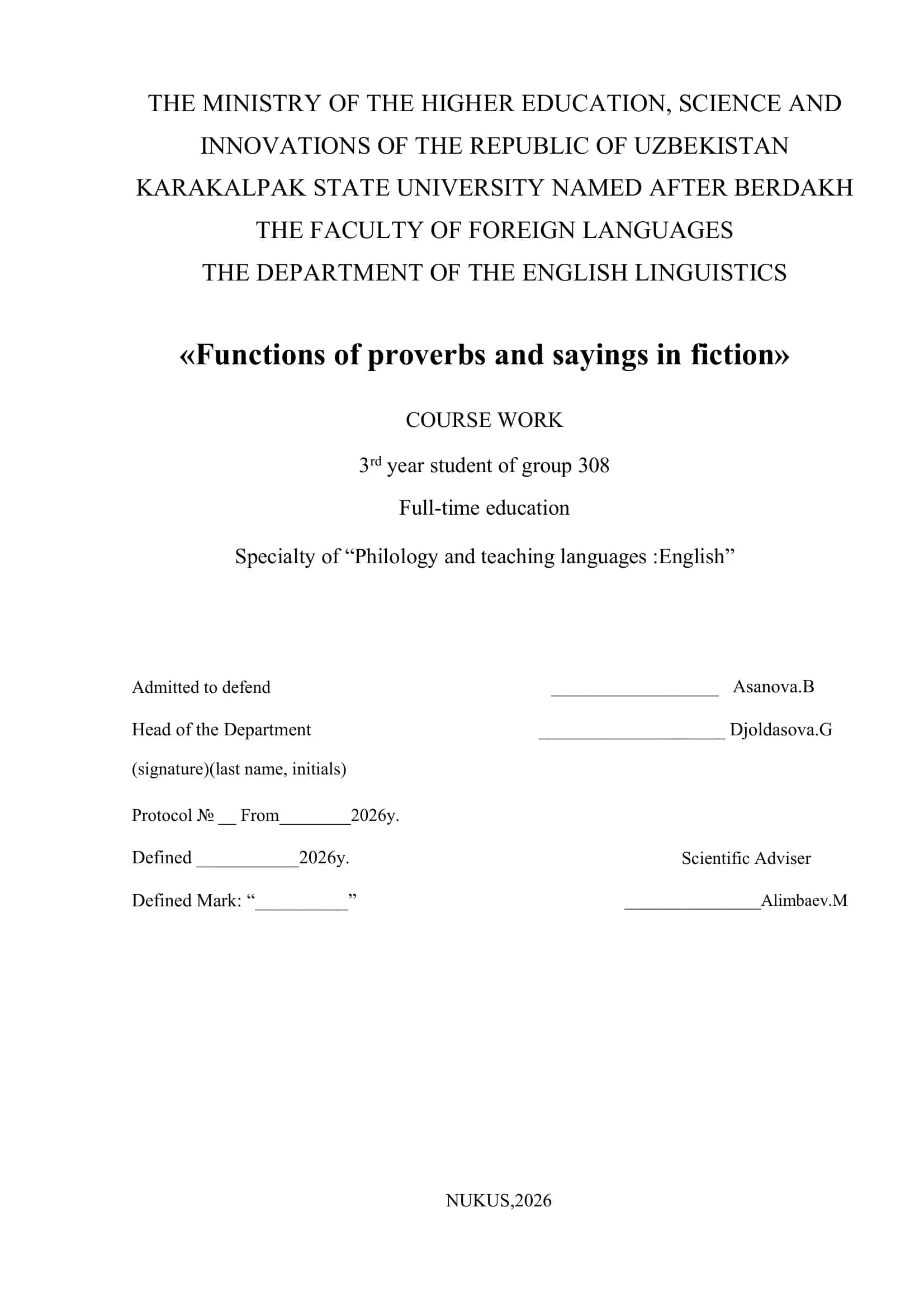 Functions of proverbs and sayings in fiction 1