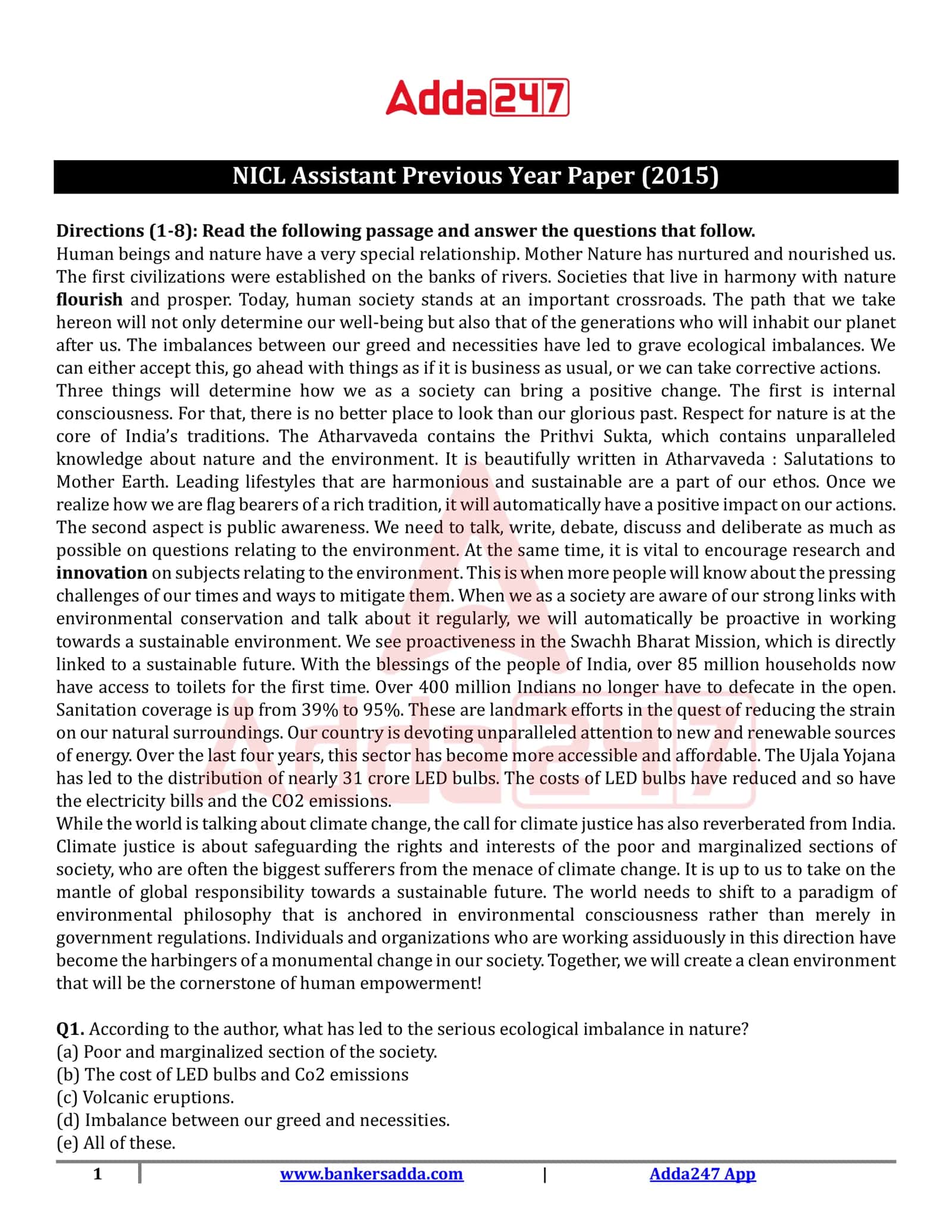 NICL Assistant Previous Year Paper (2015) 1