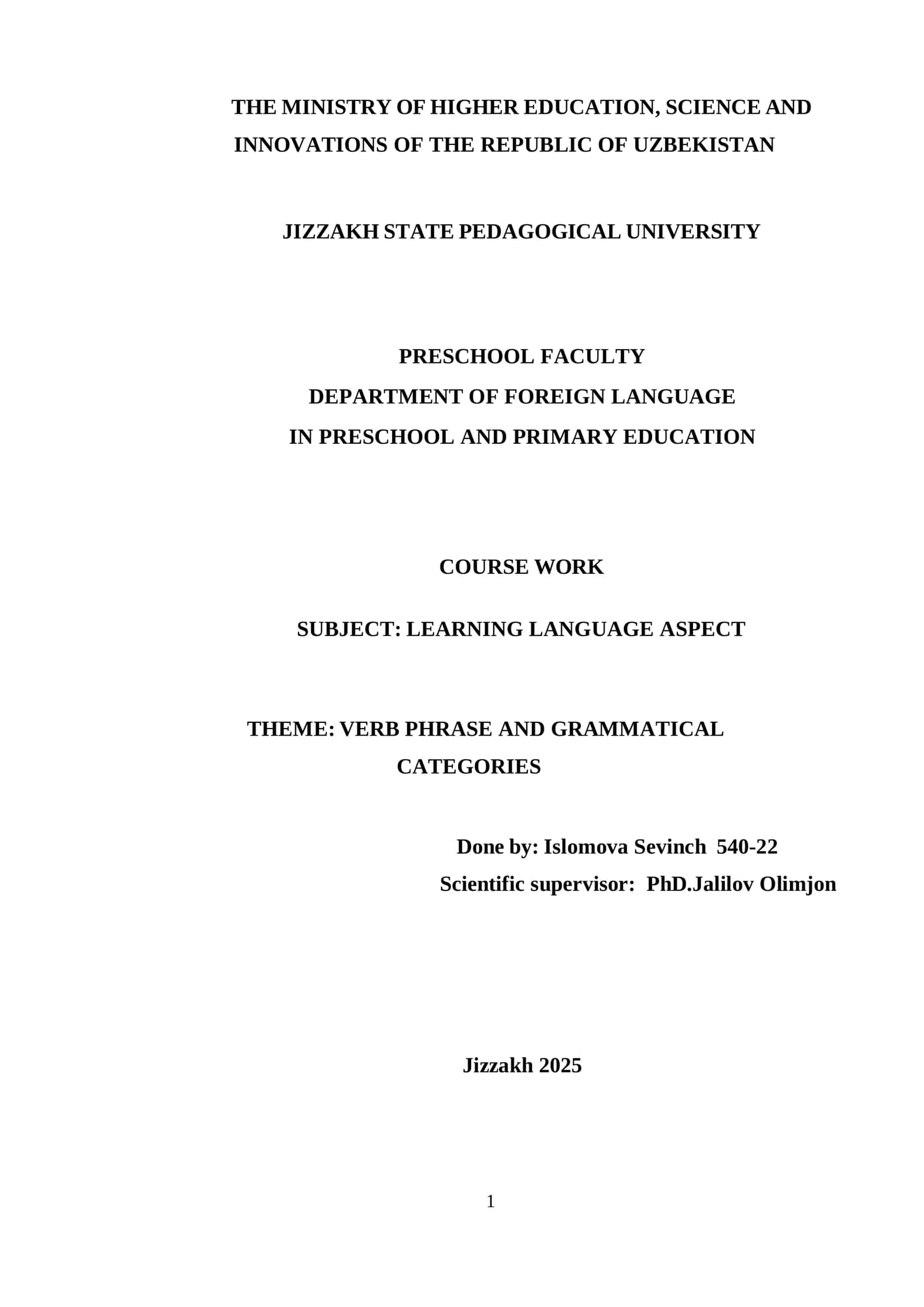 COURSE WORK ON LEARNING LANGUAGE ASPECT 1