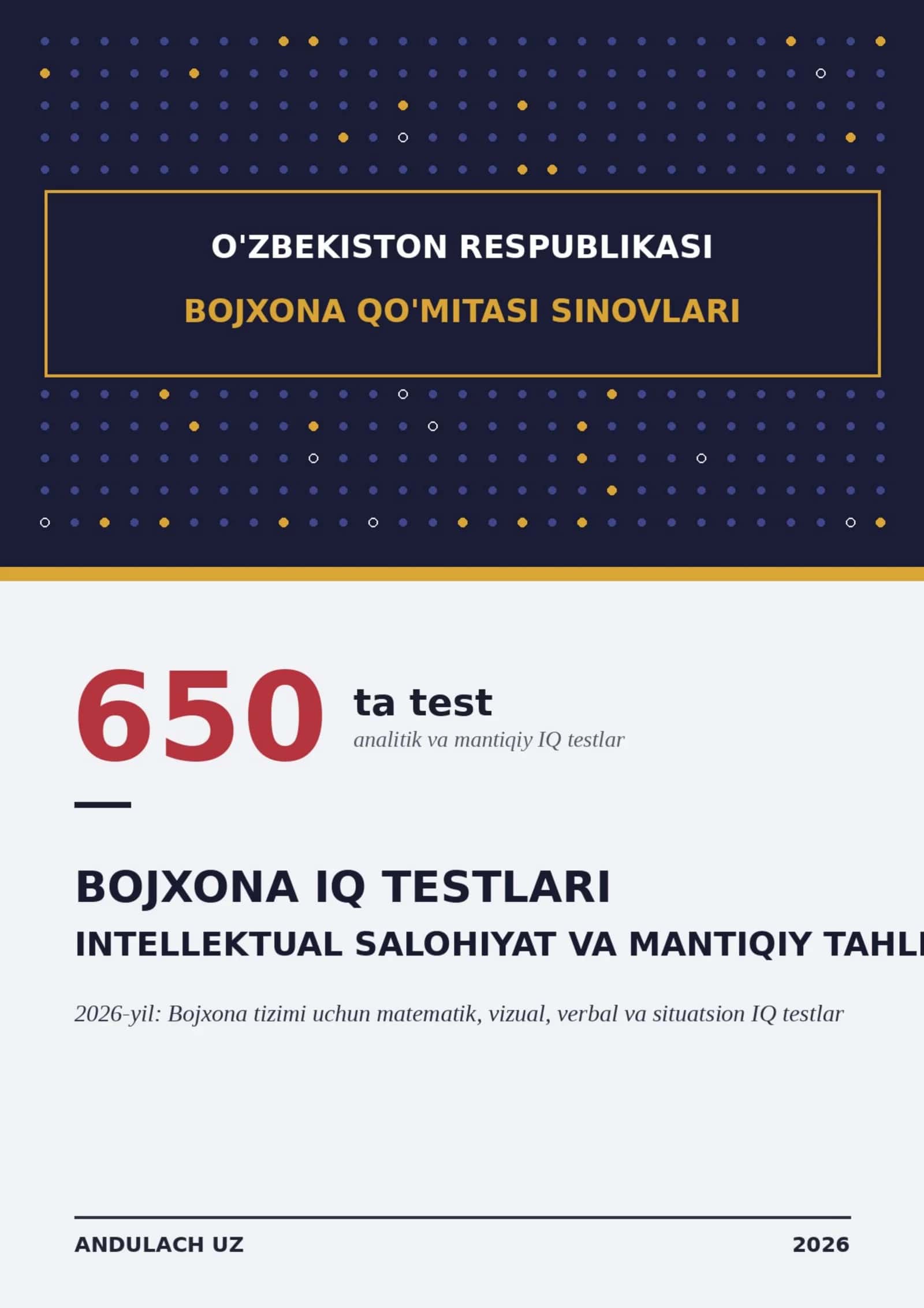 Bojxona IQ testlar 650 ta test. 2025-2027 1