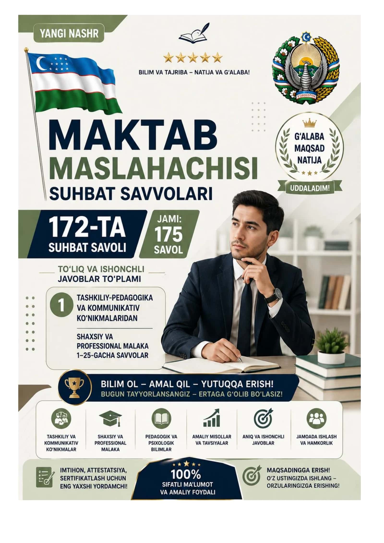 MAKTAB MASLAHATCHISI SAVOLLAR VA JAVOBLAR TO‘PLAMI 175 TA 1
