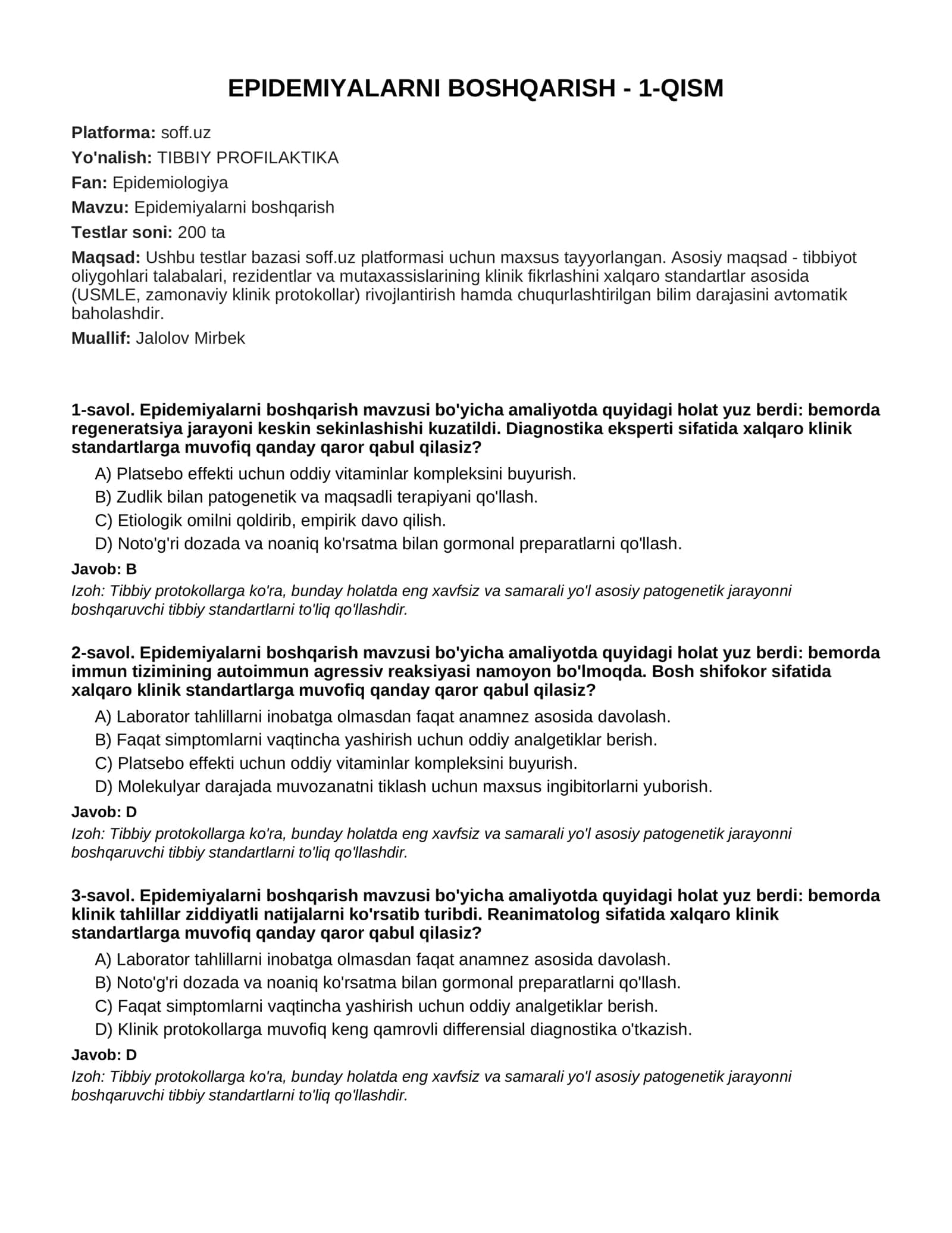 EPIDEMIYALARNI BOSHQARISH - 1-QISM 1