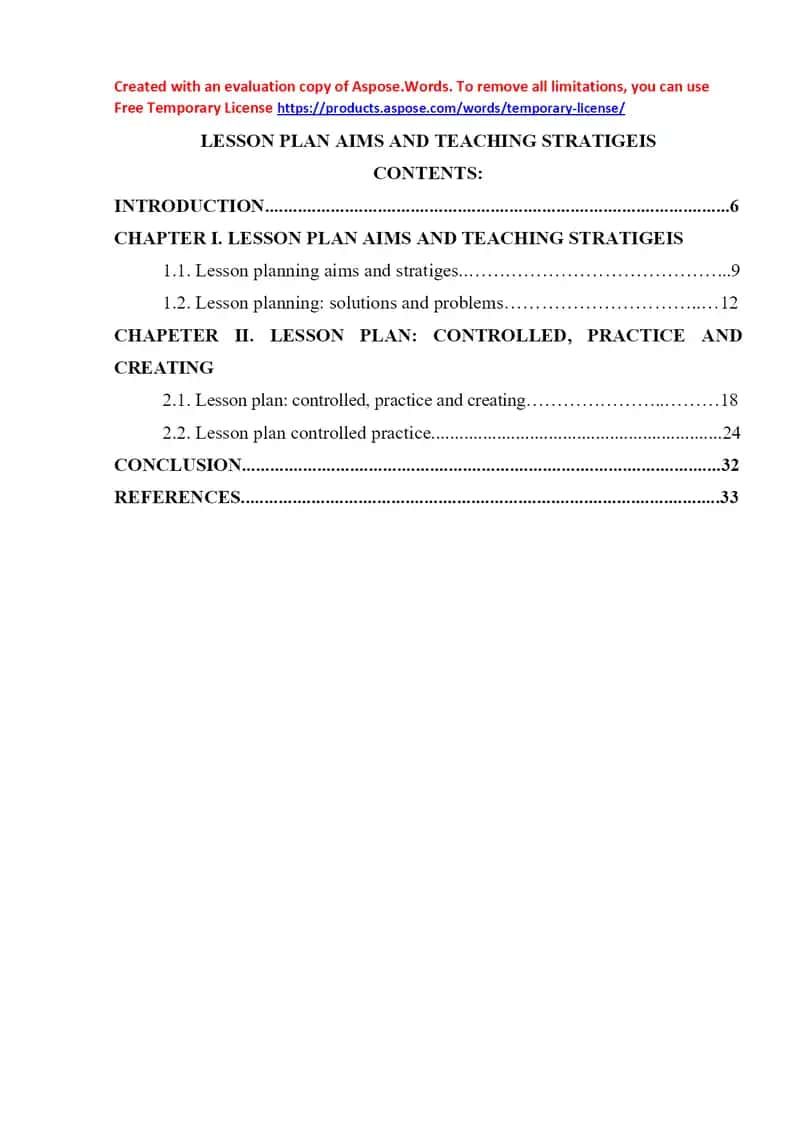 LESSON PLAN AIMS AND TEACHING STRATIGEIS 1