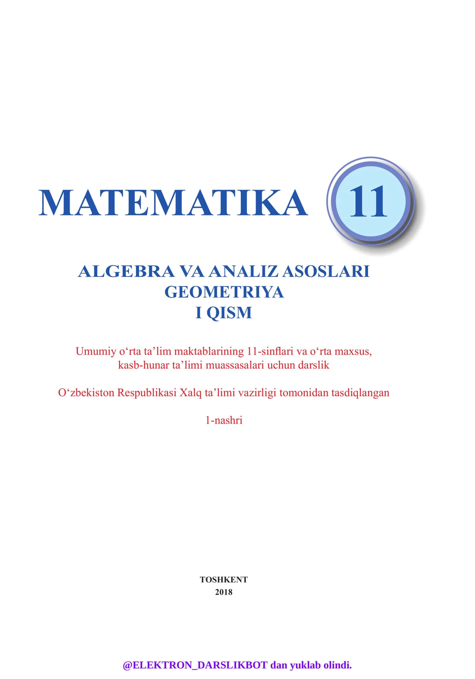 ALGEBRA VA ANALIZ ASOSLARI GEOMETRIYA 1