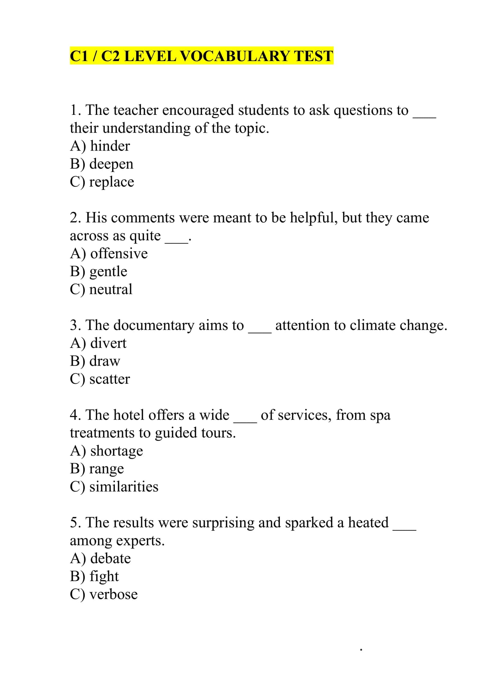 C1 / C2 LEVEL VOCABULARY TEST 1